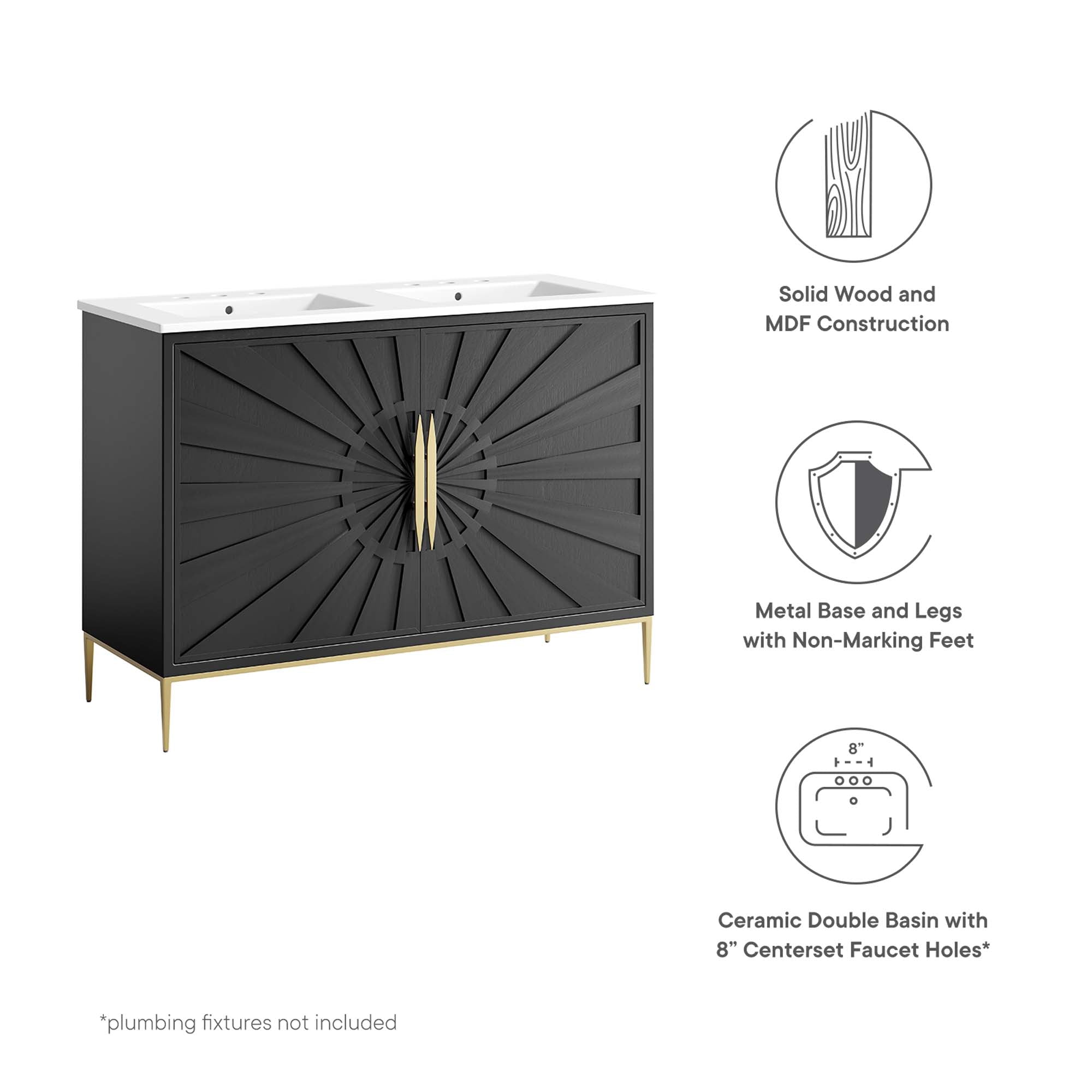 Awaken 48" Double Sink Bathroom Vanity, White Black