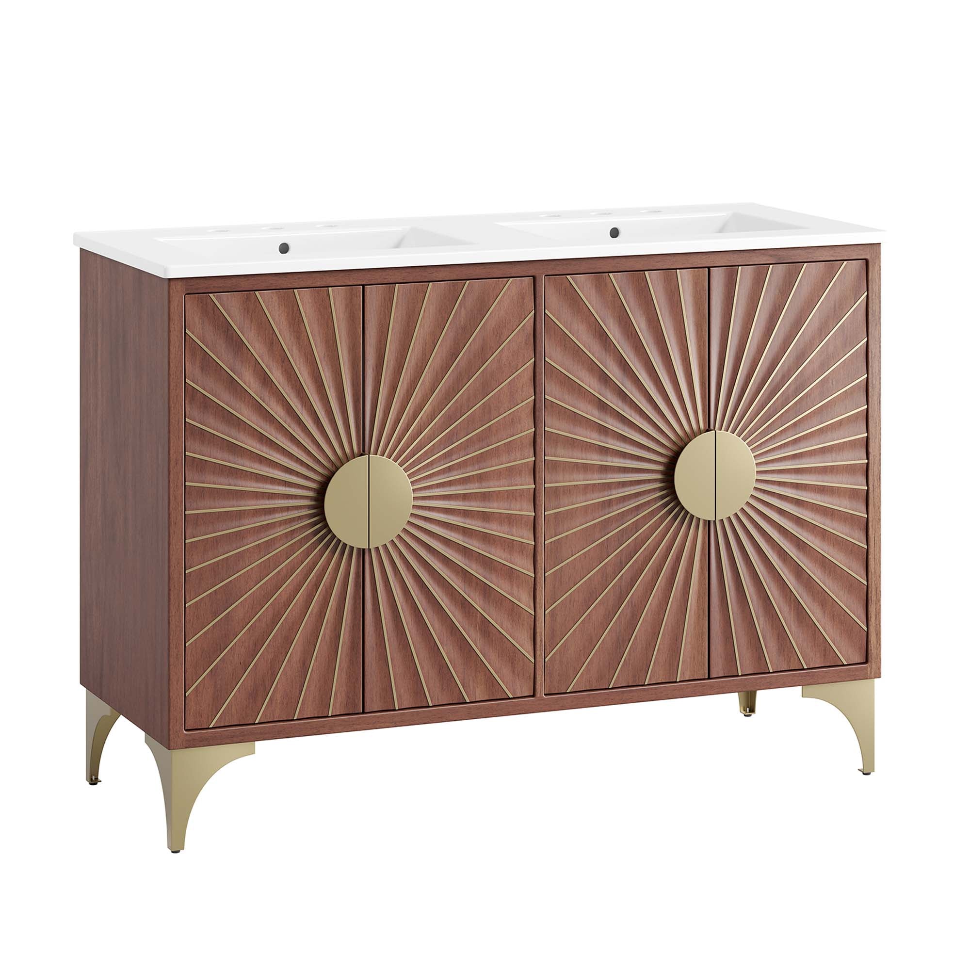 Daylight 48" Double Sink Bathroom Vanity, White Walnut