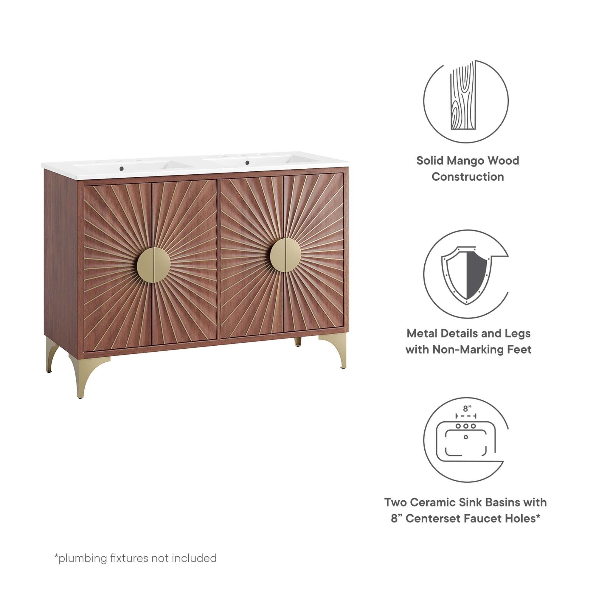 Daylight 48" Double Sink Bathroom Vanity, White Walnut