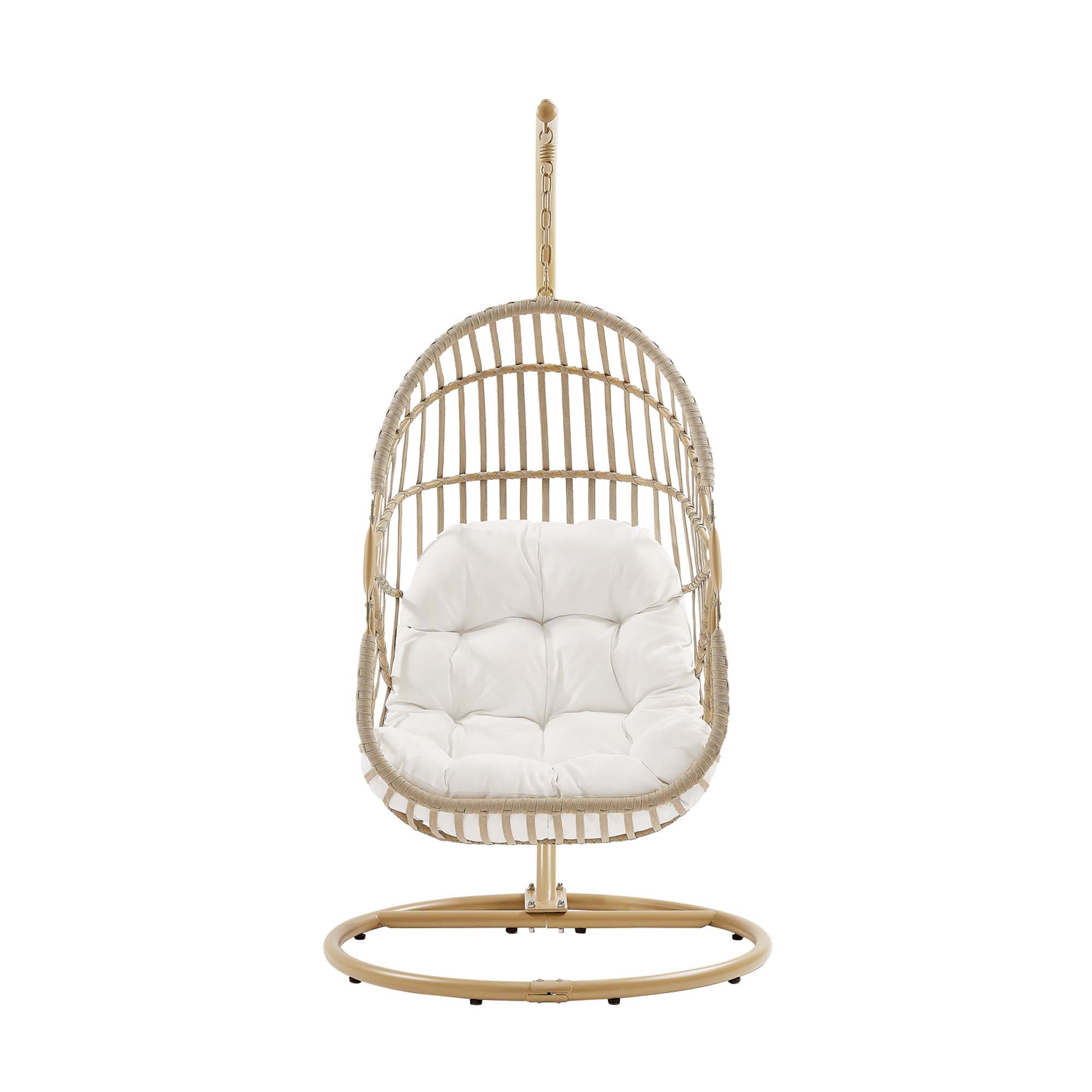 Amalie Wicker Rattan Outdoor Patio Rattan Swing Chair, Natural White