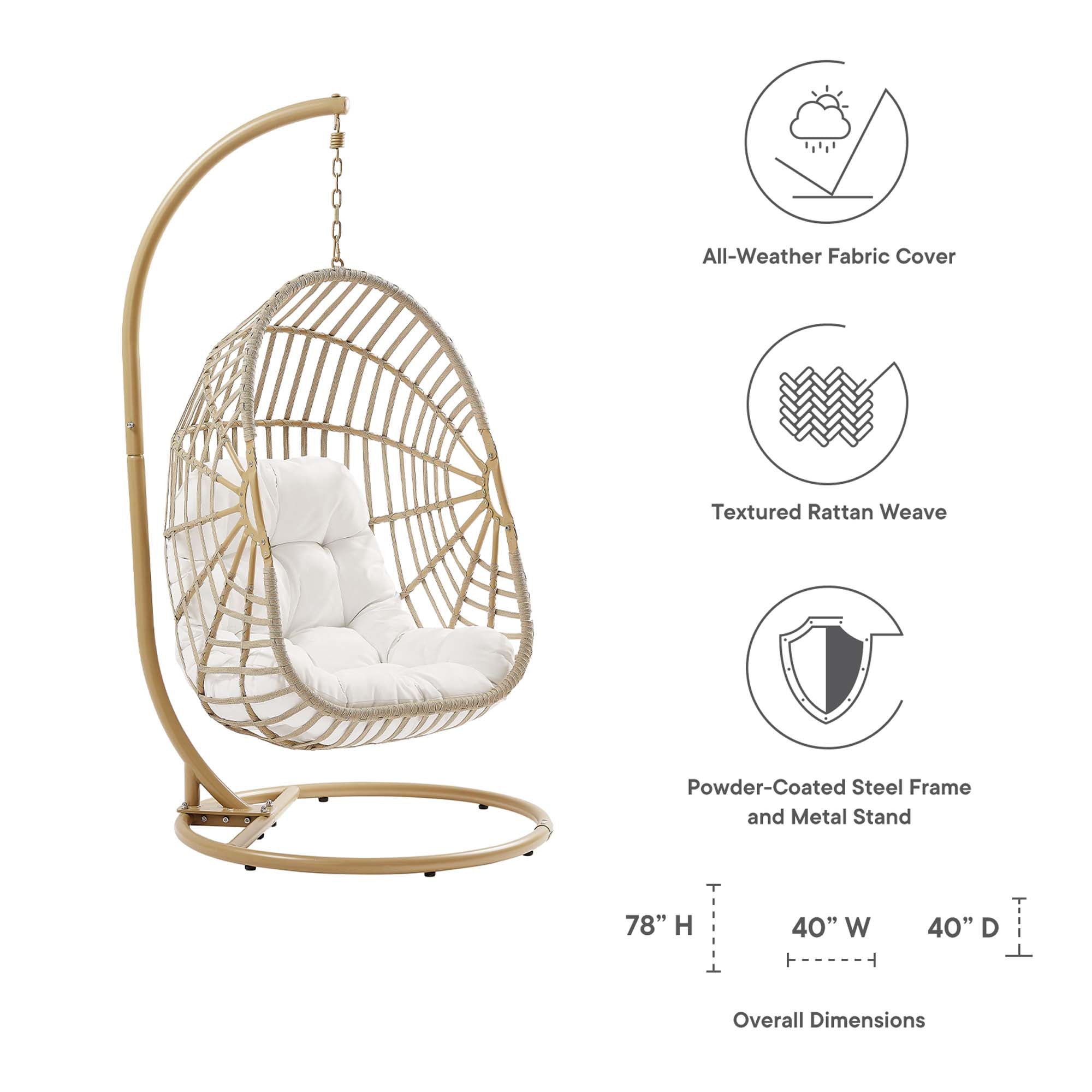 Amalie Wicker Rattan Outdoor Patio Rattan Swing Chair, Natural White