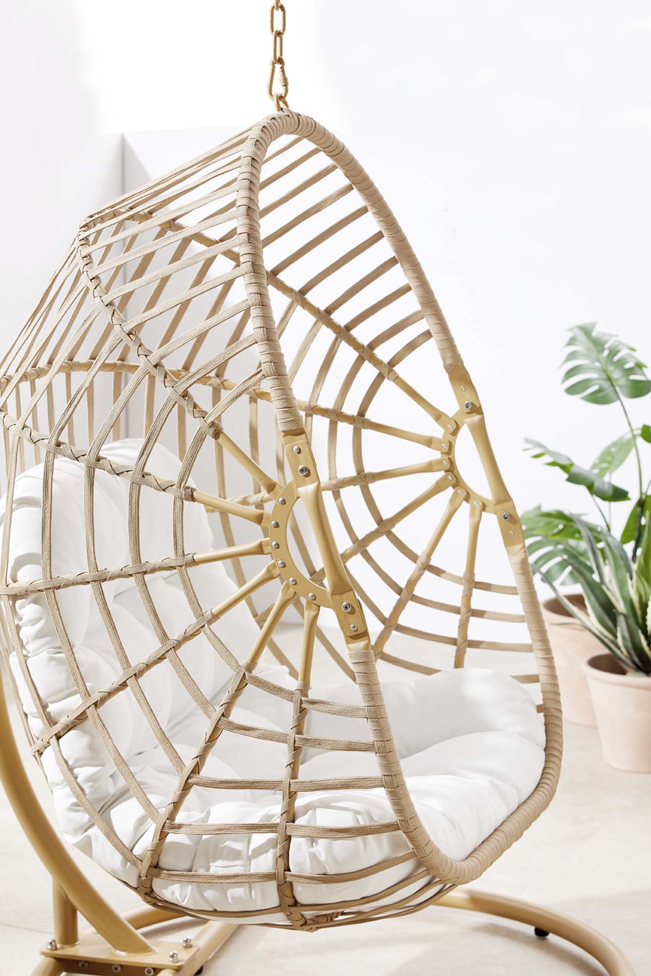 Amalie Wicker Rattan Outdoor Patio Rattan Swing Chair, Natural White