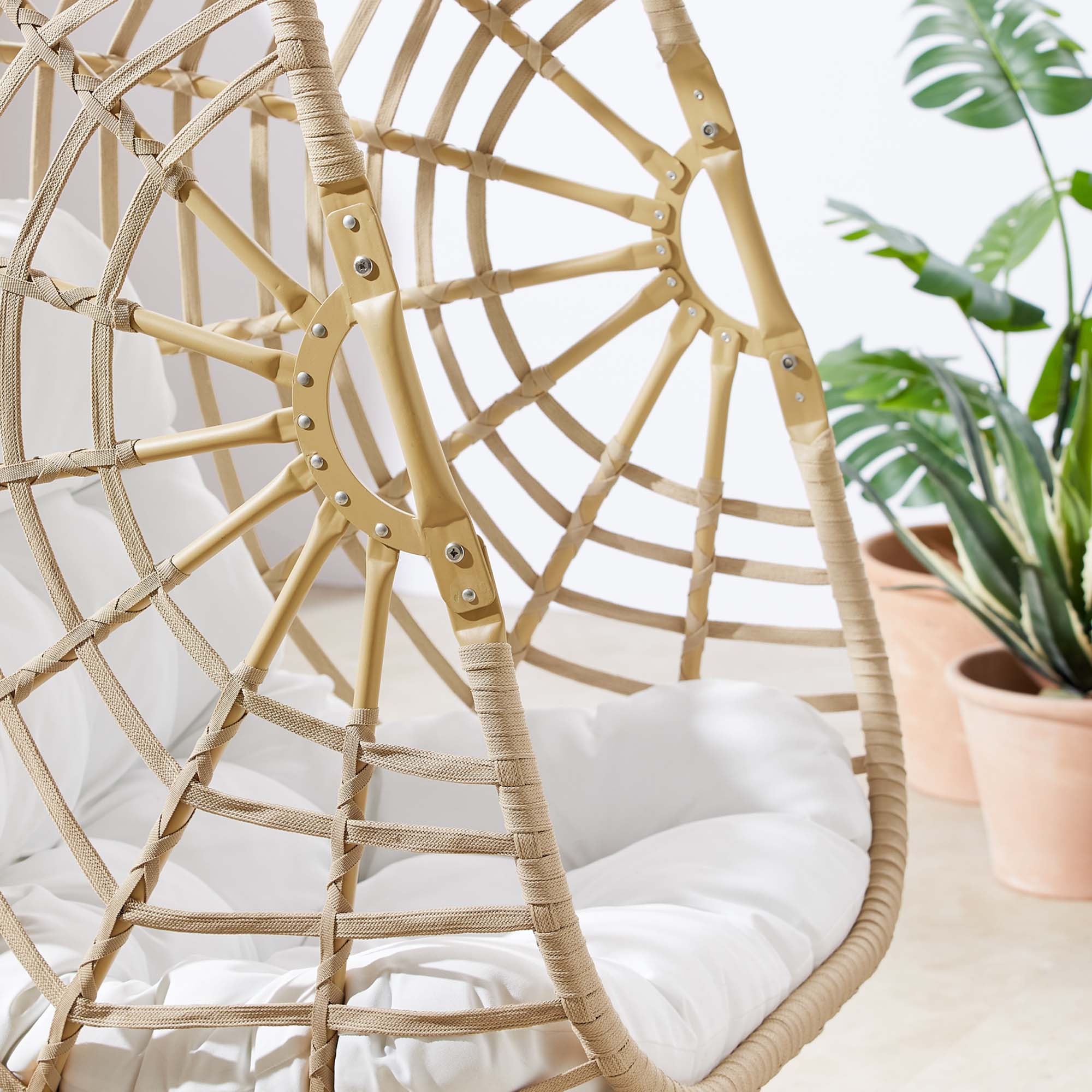 Amalie Wicker Rattan Outdoor Patio Rattan Swing Chair, Natural White