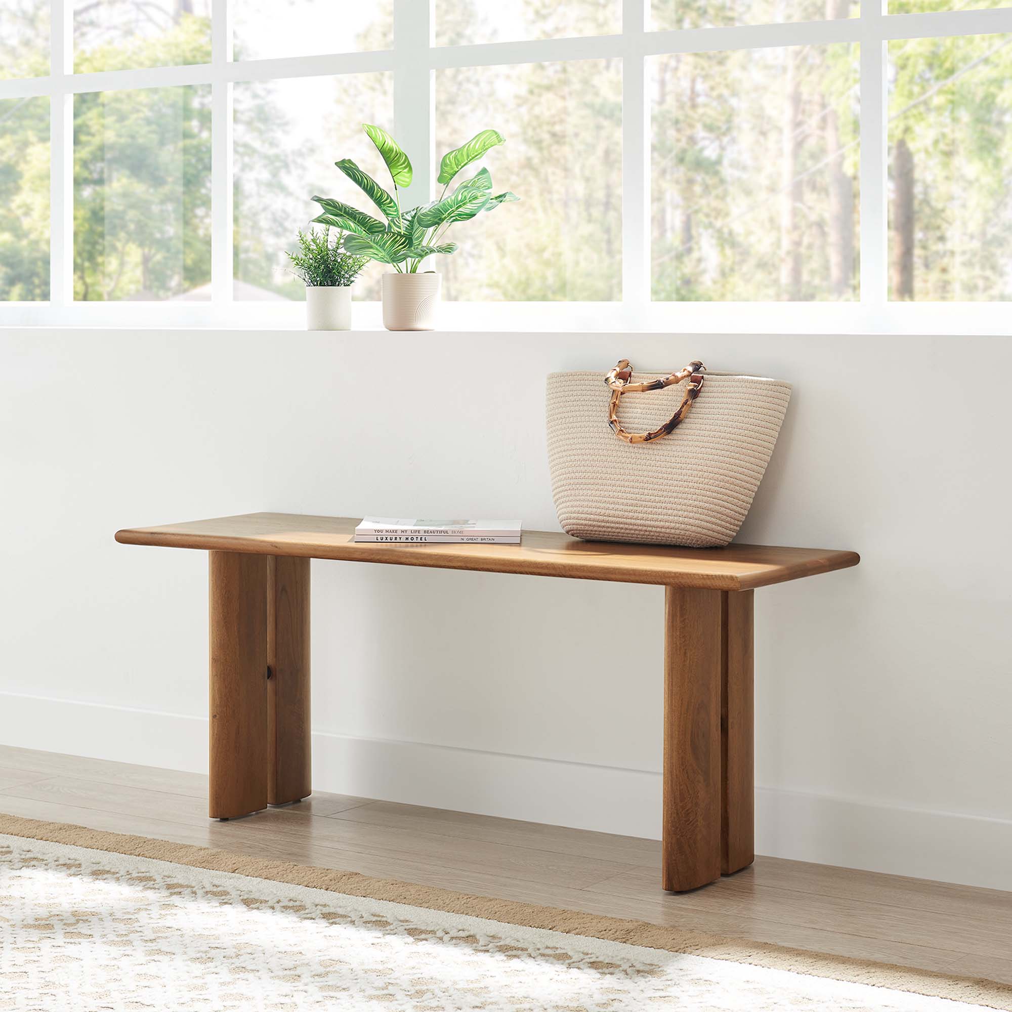 Amistad 46" Wood Bench, Walnut