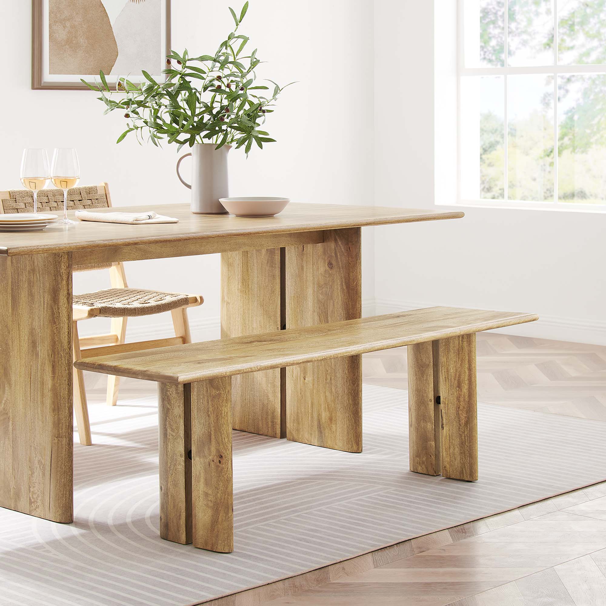 Amistad 58" Wood Bench, Oak