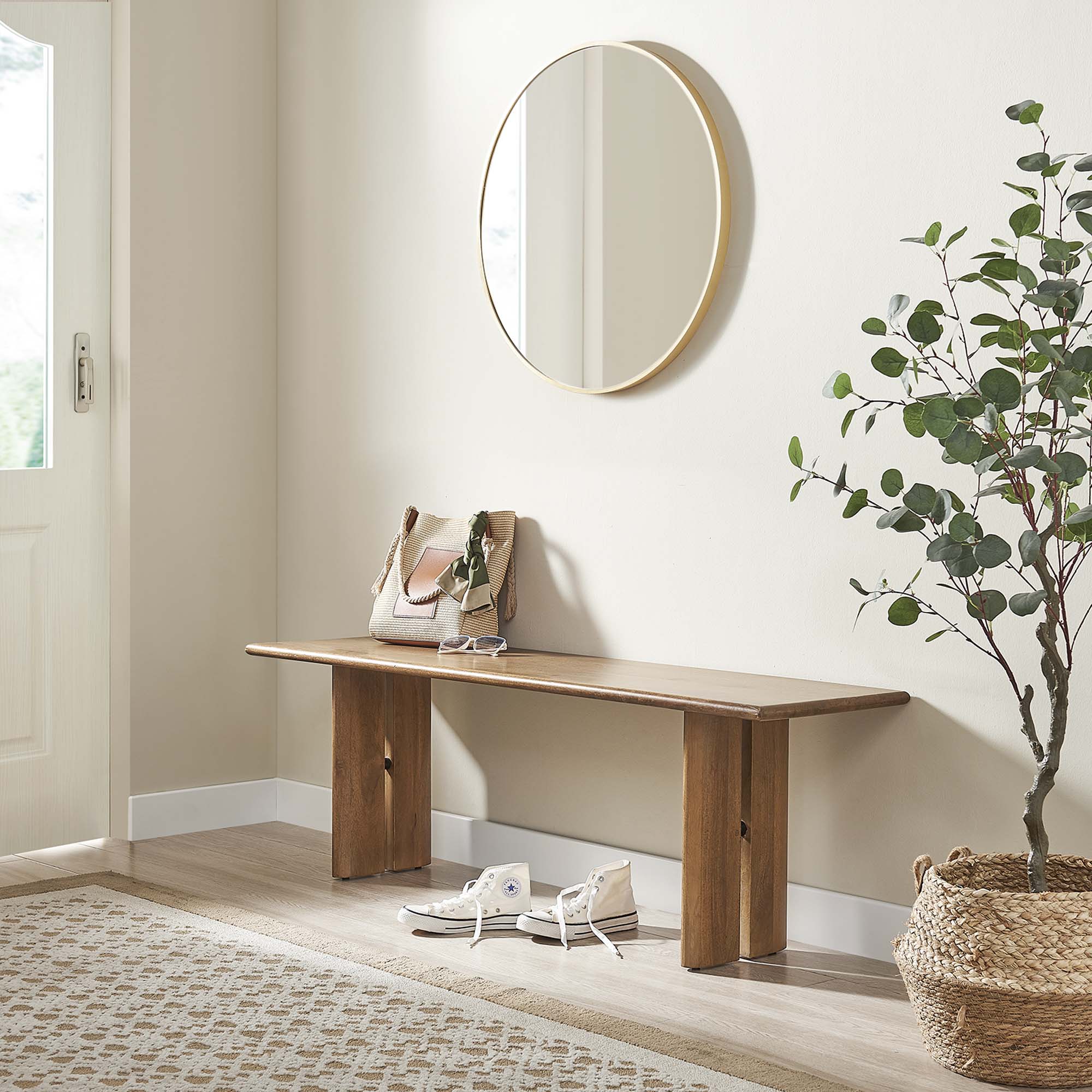 Amistad 58" Wood Bench, Walnut