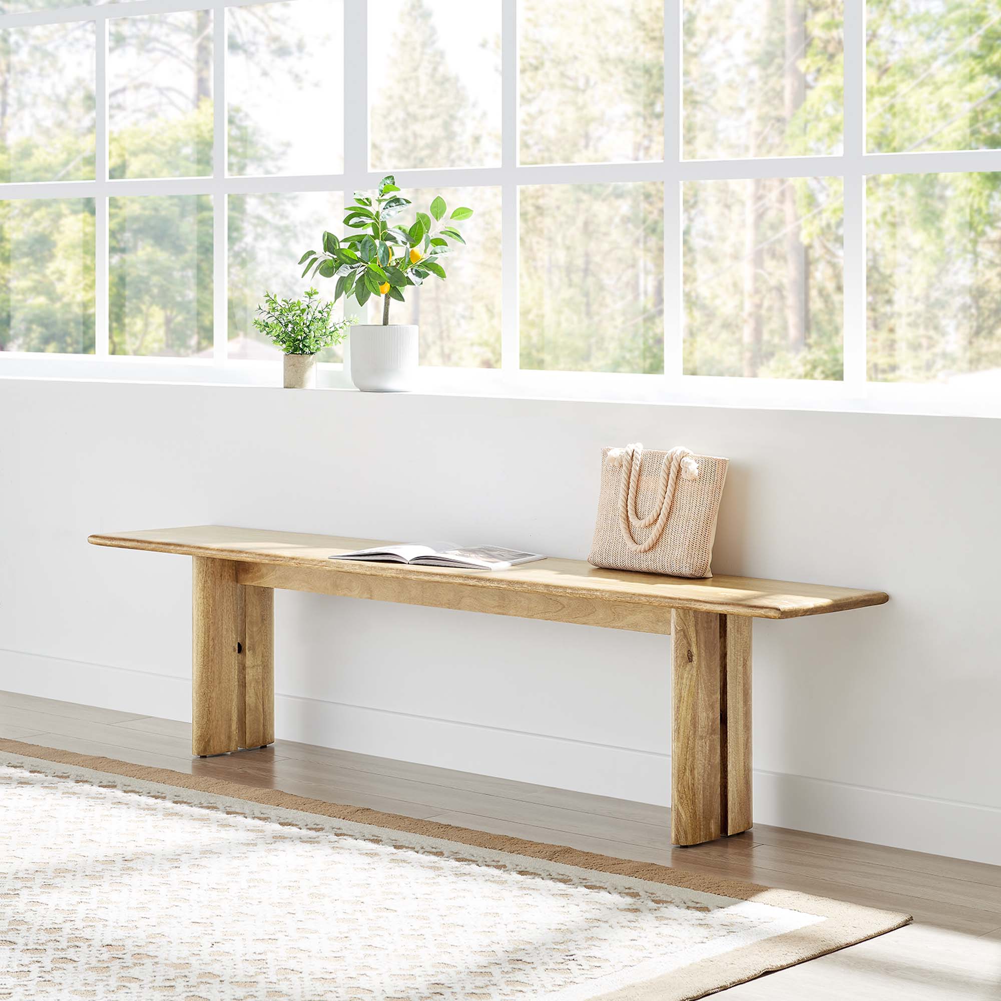 Amistad 72" Wood Bench, Oak