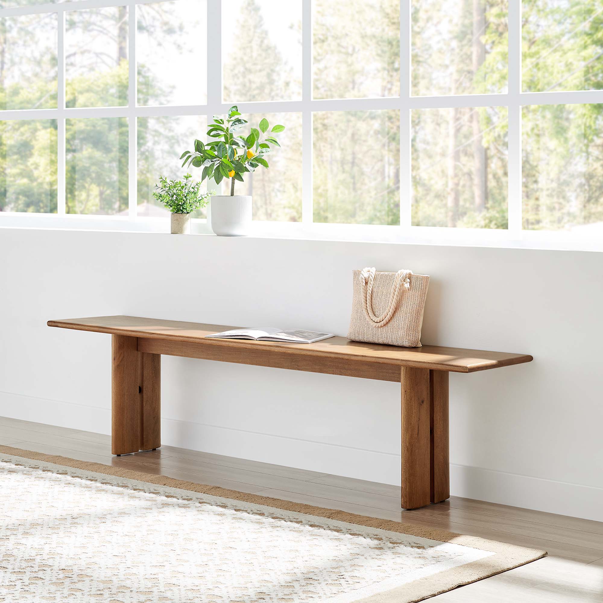 Amistad 72" Wood Bench, Walnut