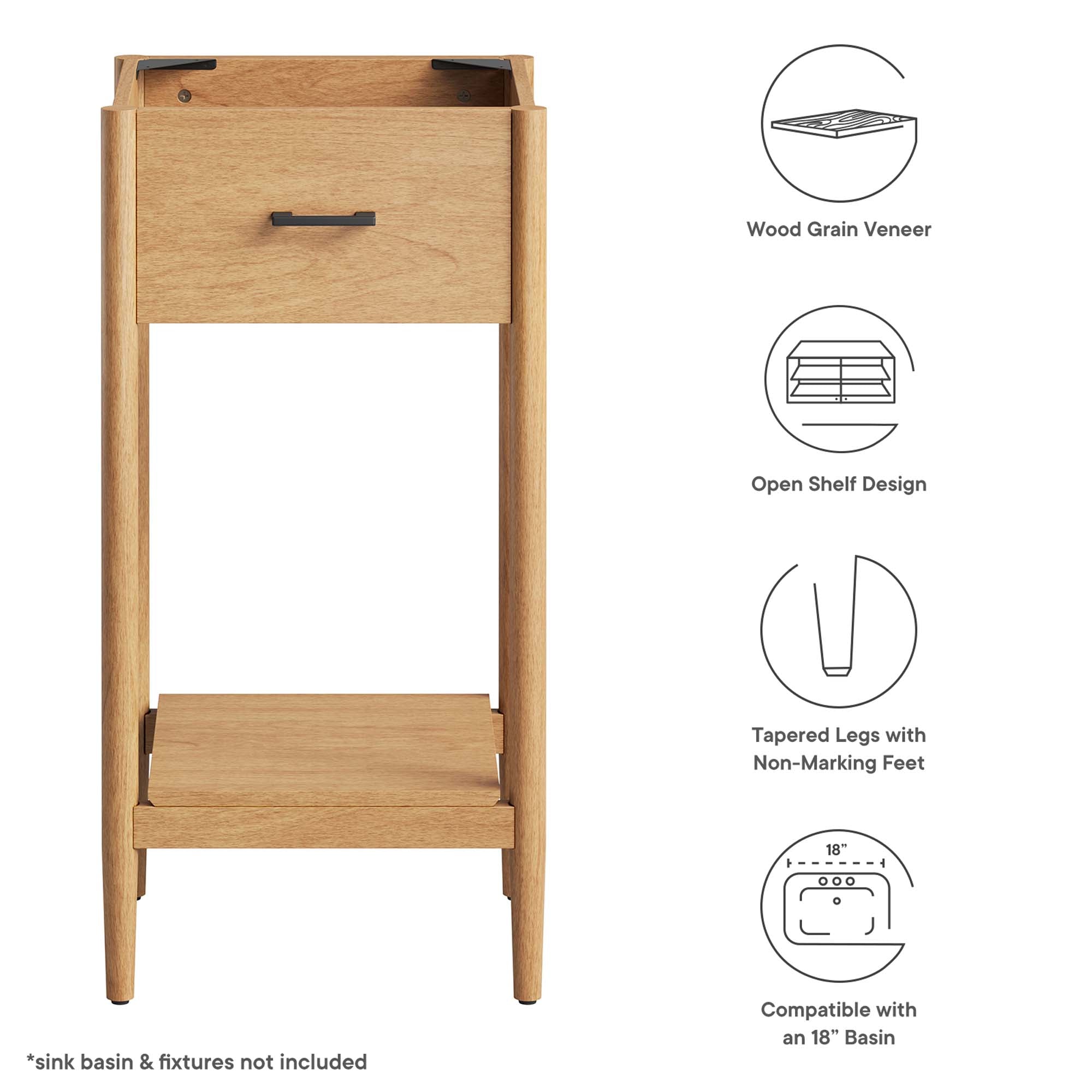 Zaire 18" Bathroom Vanity Cabinet (Sink Basin Not Included), Natural