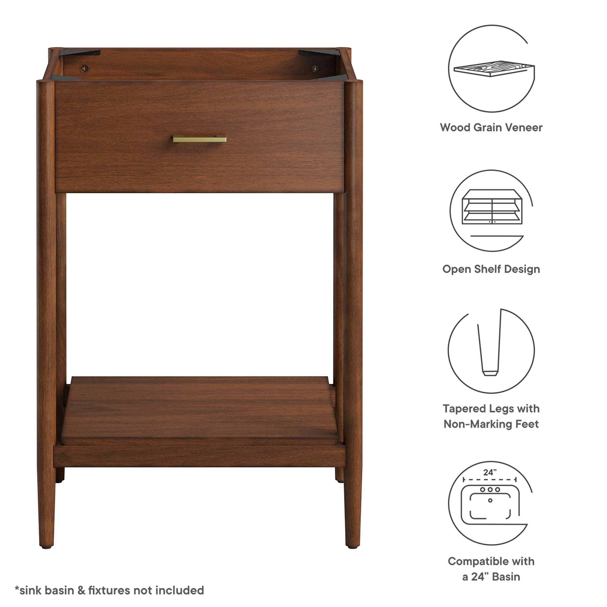 Zaire 24" Bathroom Vanity Cabinet (Sink Basin Not Included), Walnut