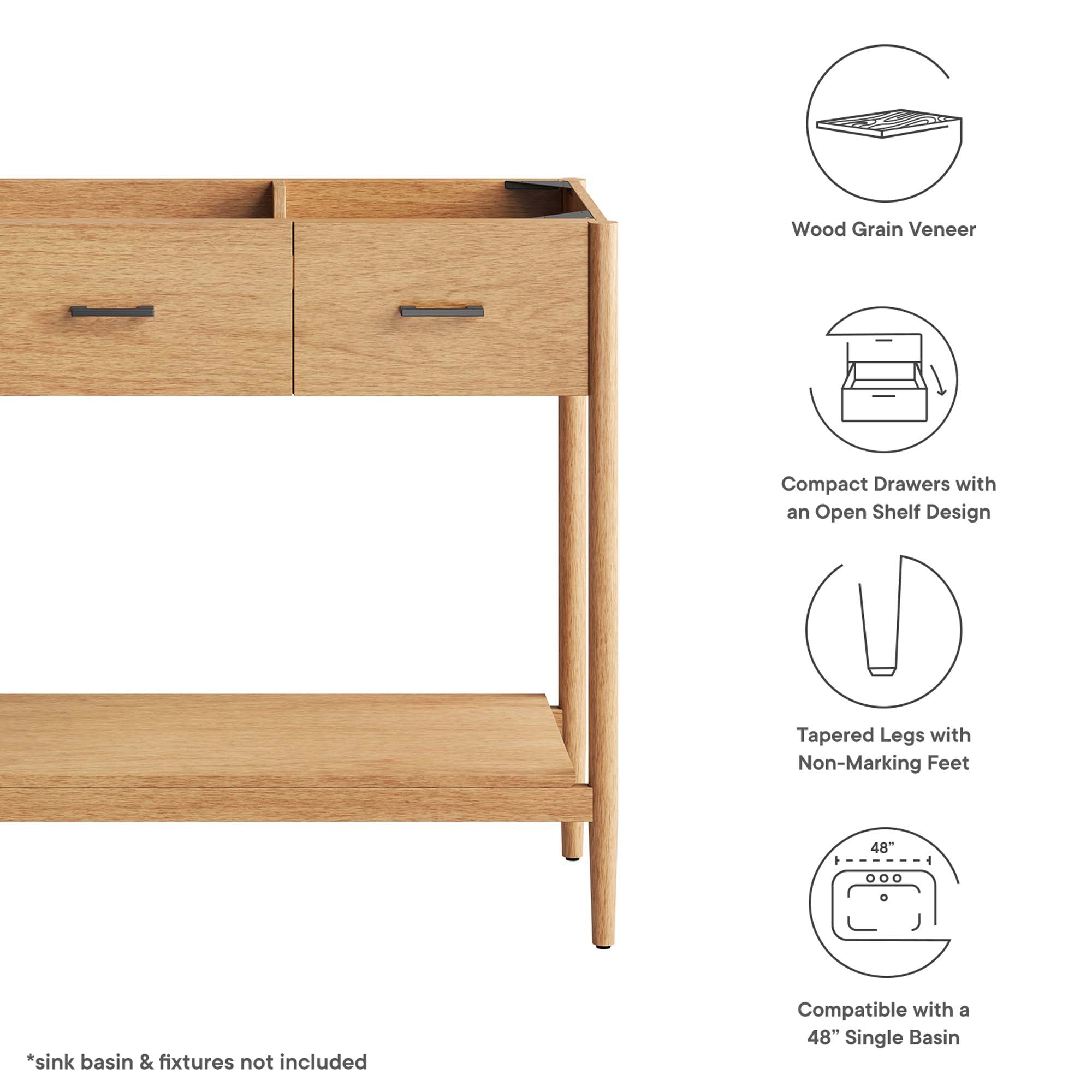 Zaire 48" Single Sink Compatible Bathroom Vanity Cabinet (Sink Basin Not Included), Natural