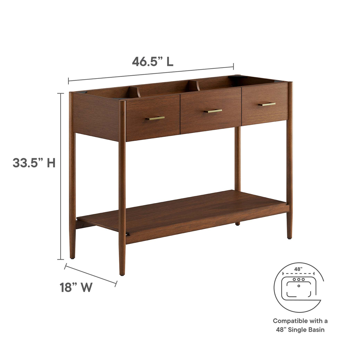 Zaire 48" Single Sink Compatible Bathroom Vanity Cabinet (Sink Basin Not Included), Walnut