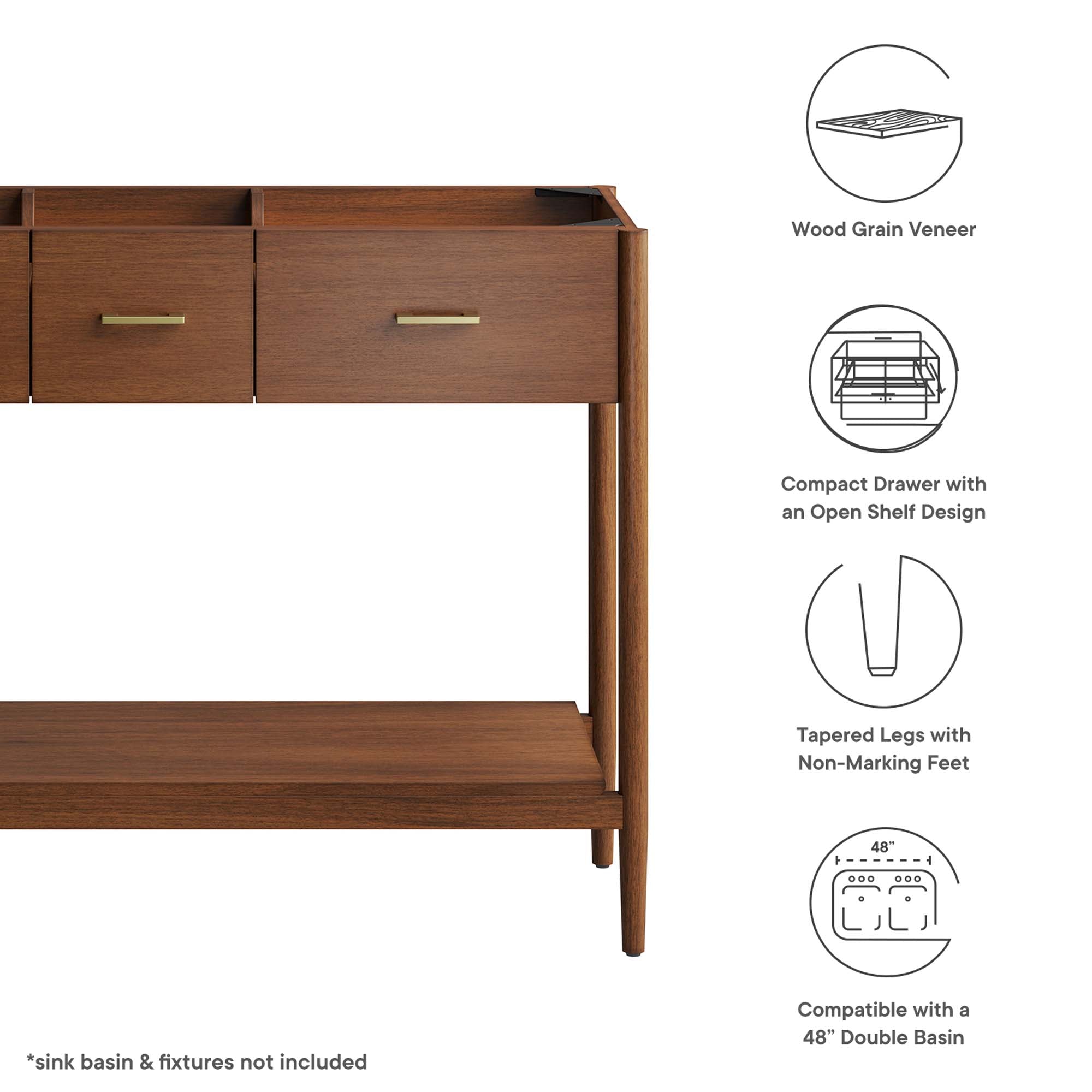 Zaire 48" Double Sink Compatible Bathroom Vanity Cabinet (Sink Basin Not Included), Walnut
