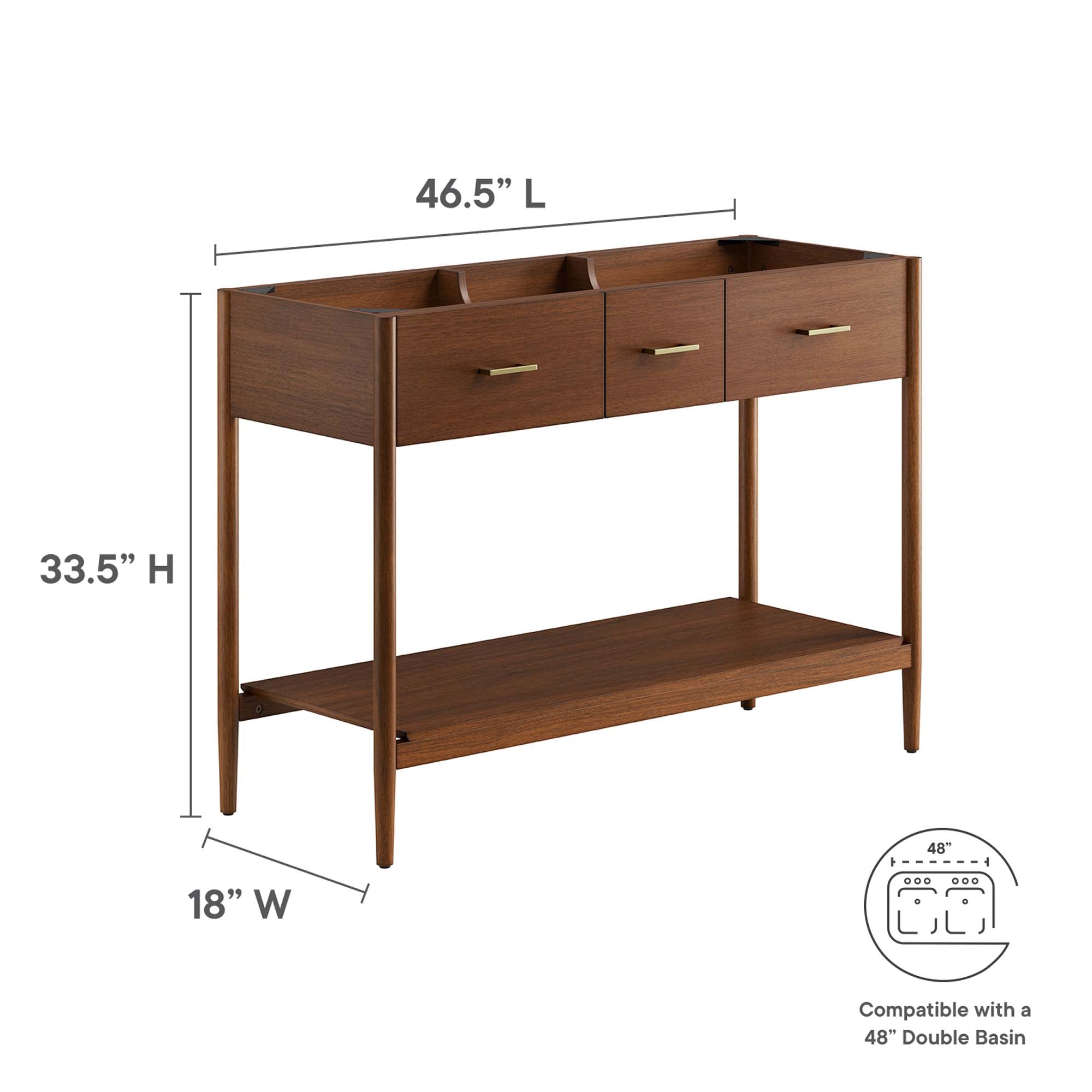 Zaire 48" Double Sink Compatible Bathroom Vanity Cabinet (Sink Basin Not Included), Walnut