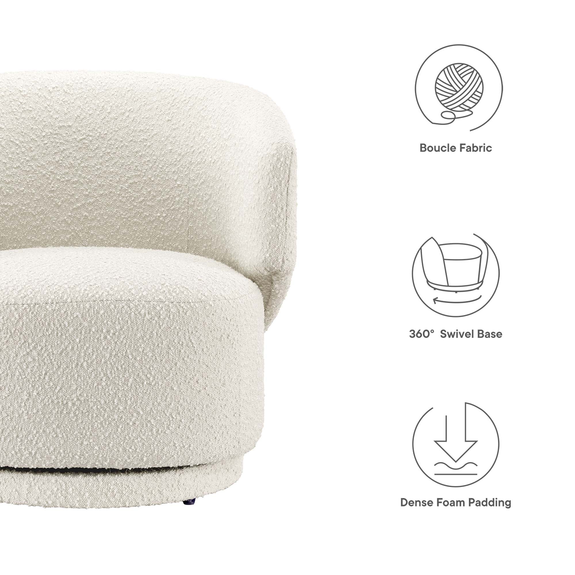 Celestia Boucle Fabric Swivel Chair, Ivory