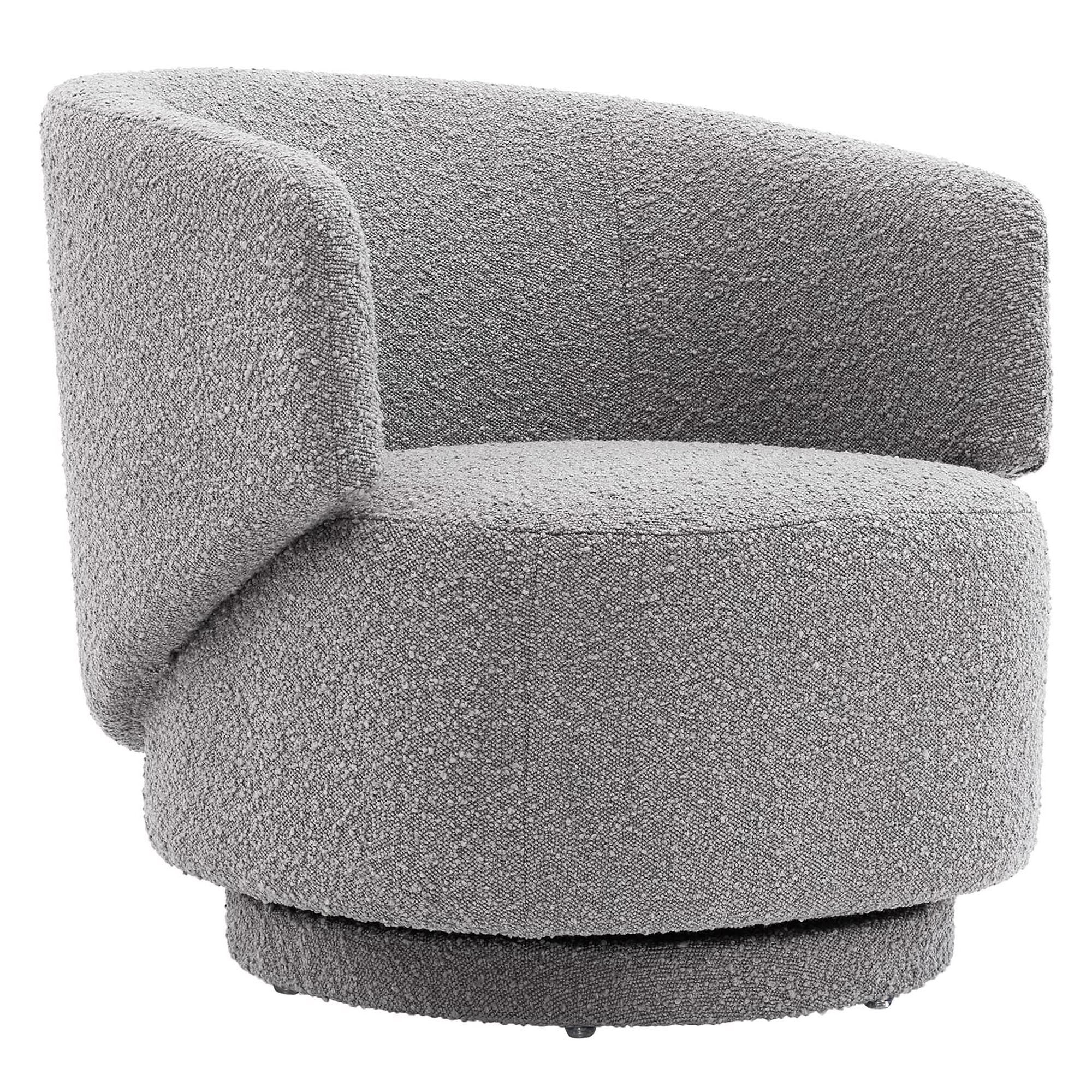 Celestia Boucle Fabric Swivel Chair, Light Gray