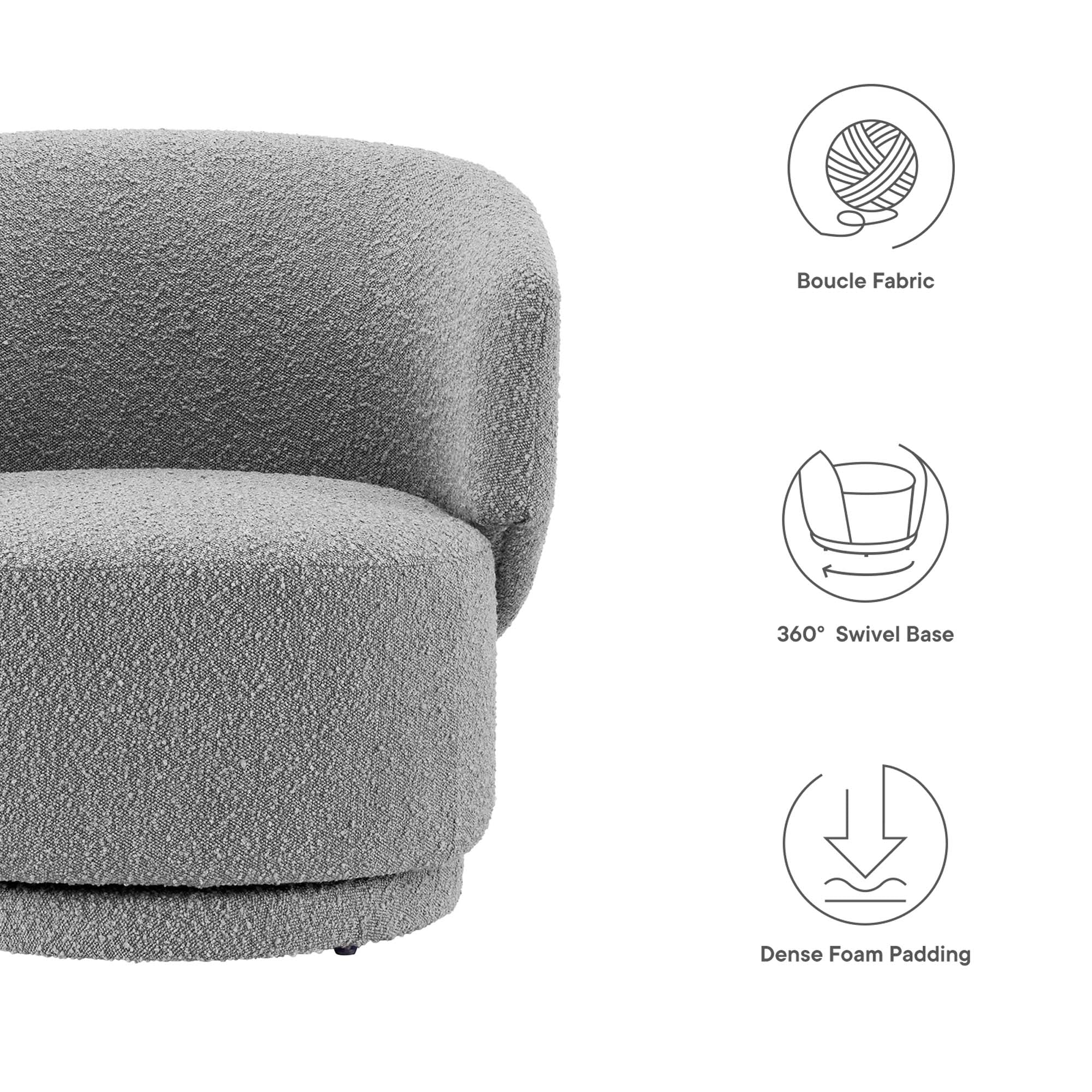 Celestia Boucle Fabric Swivel Chair, Light Gray