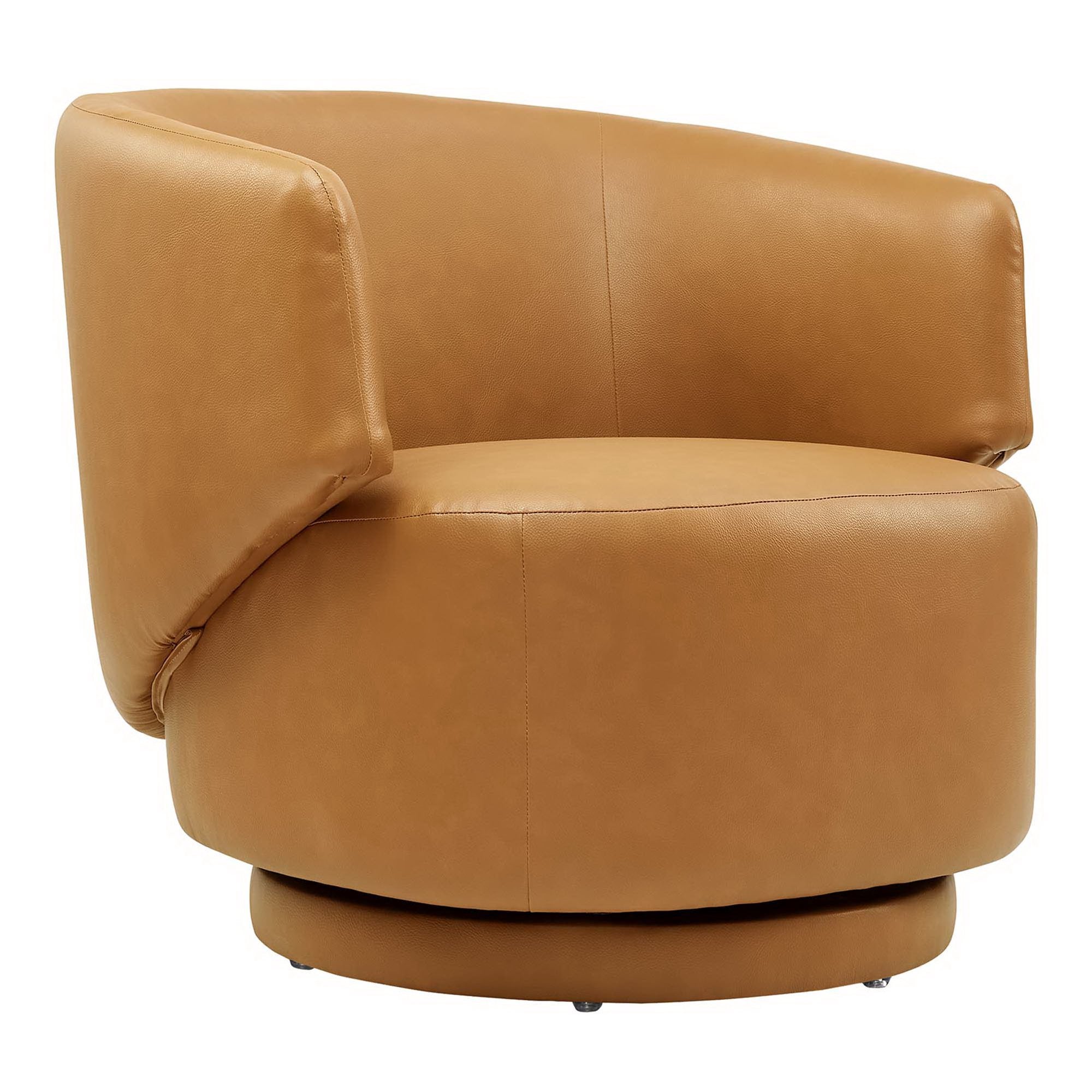 Celestia Vegan Leather Fabric and Wood Swivel Chair, Tan