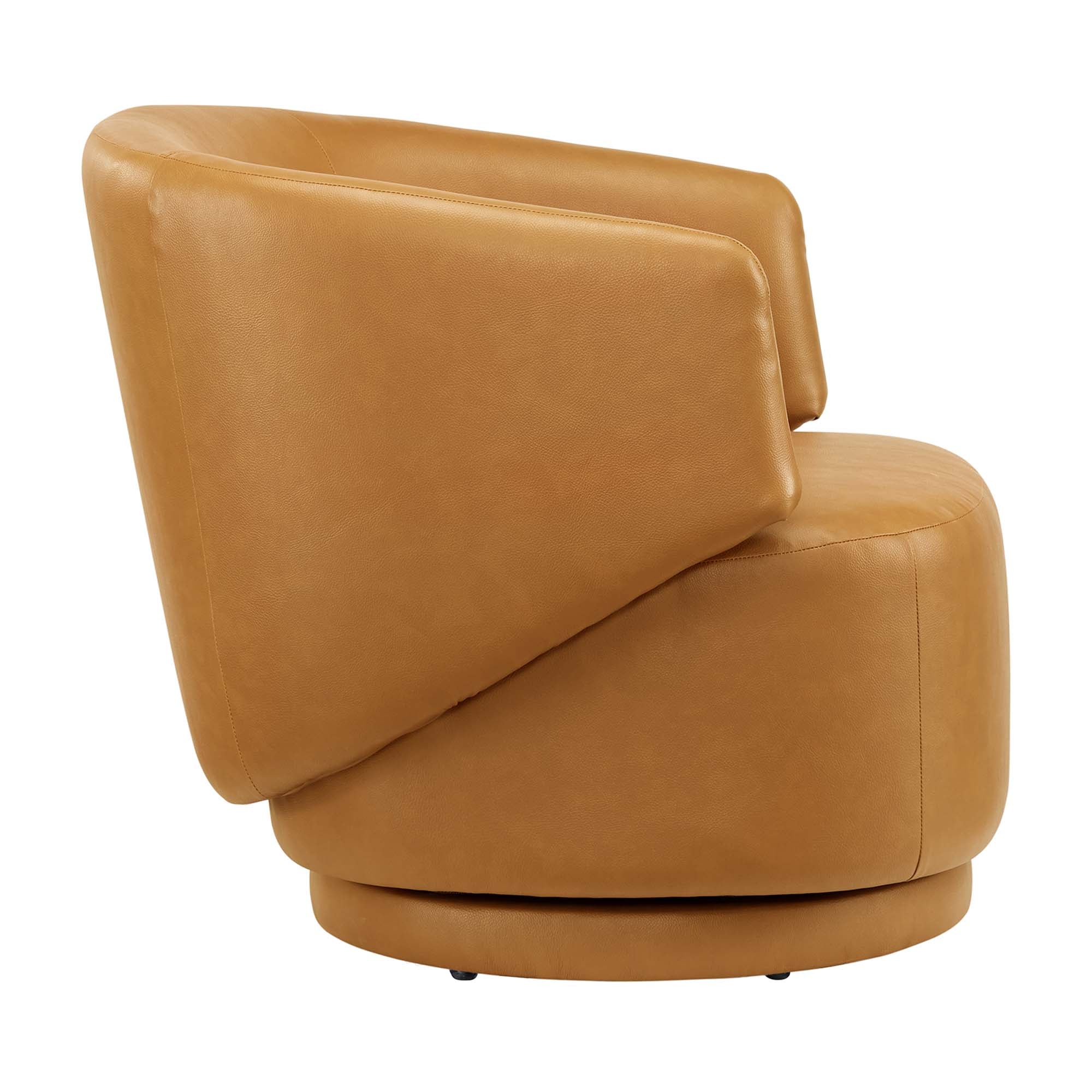 Celestia Vegan Leather Fabric and Wood Swivel Chair, Tan