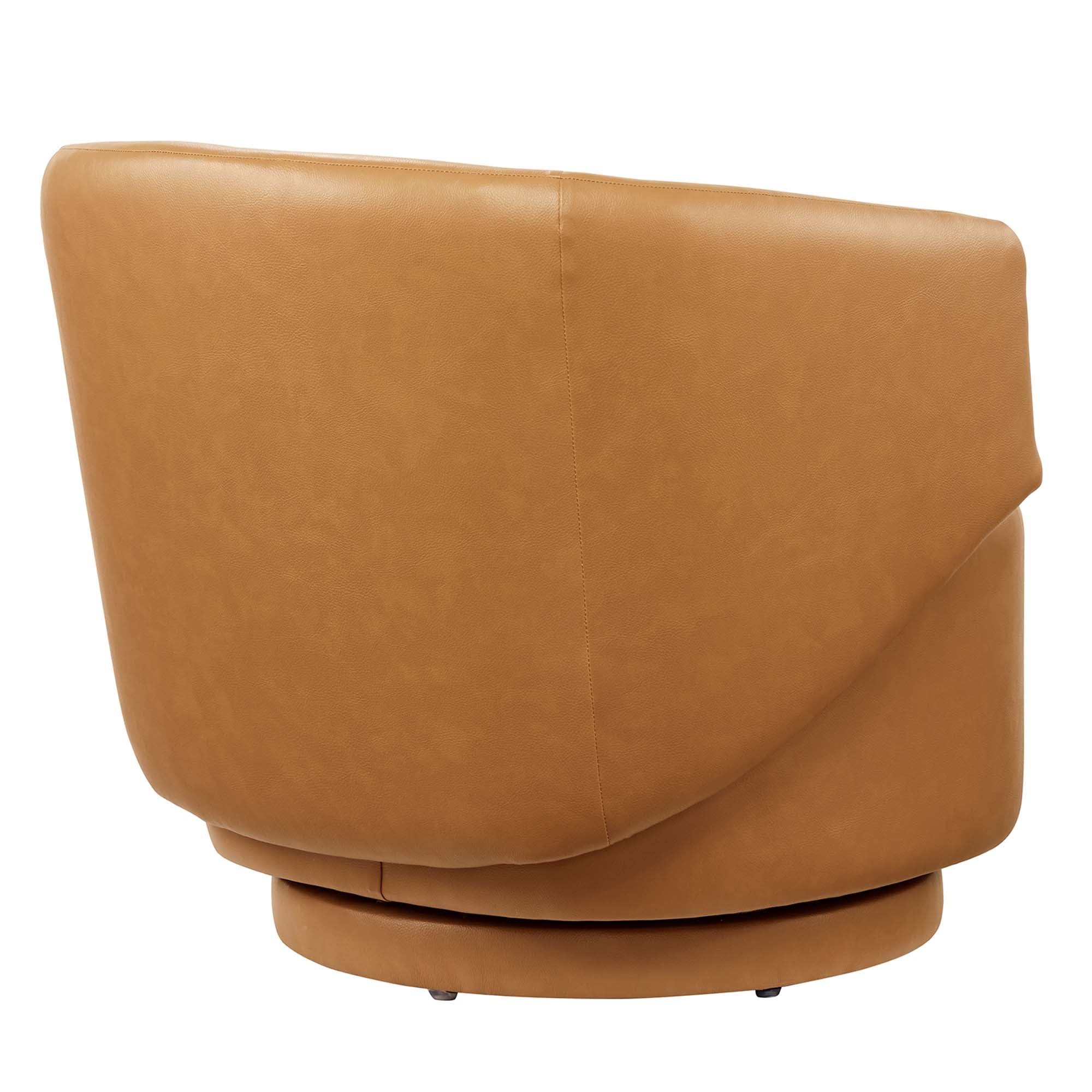 Celestia Vegan Leather Fabric and Wood Swivel Chair, Tan