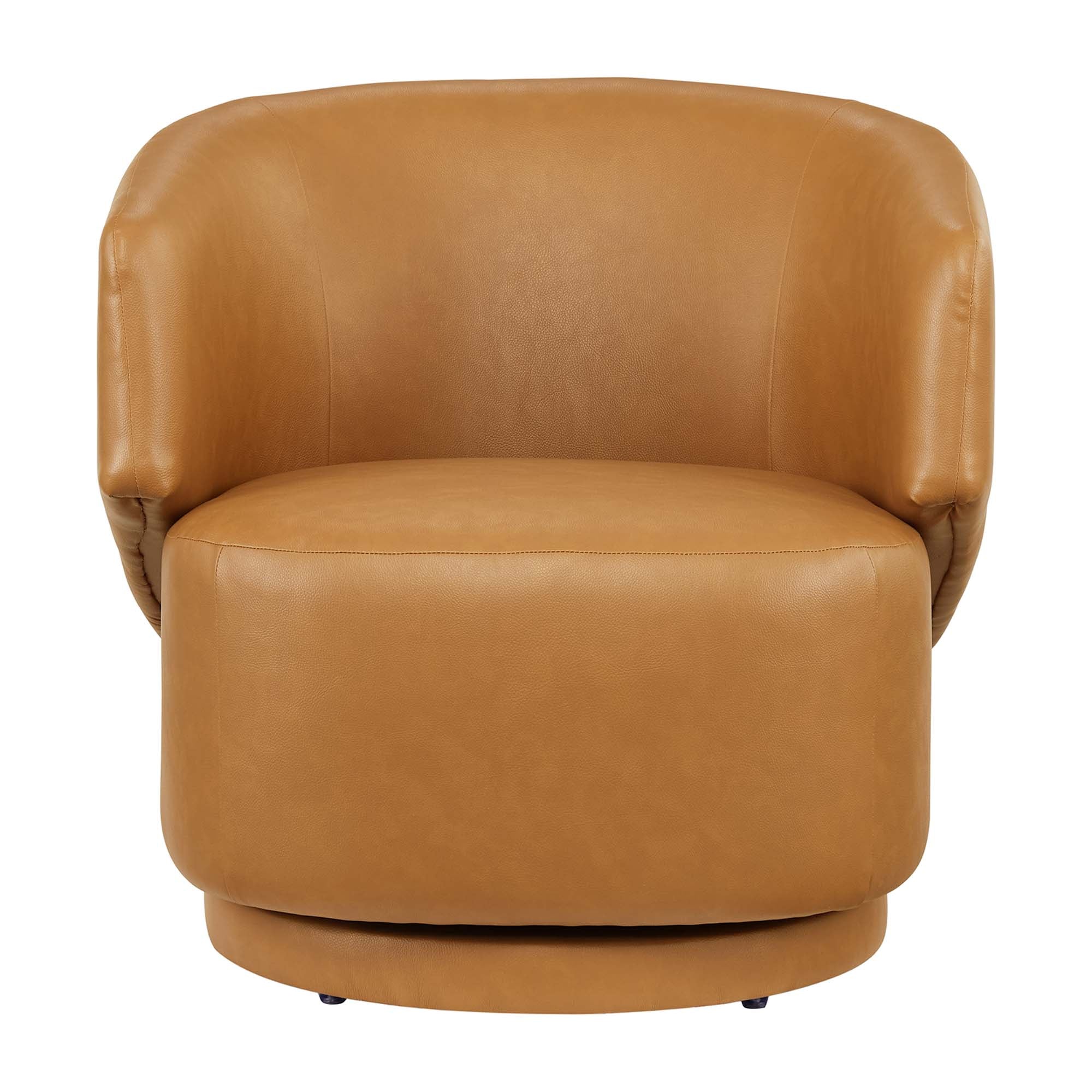 Celestia Vegan Leather Fabric and Wood Swivel Chair, Tan