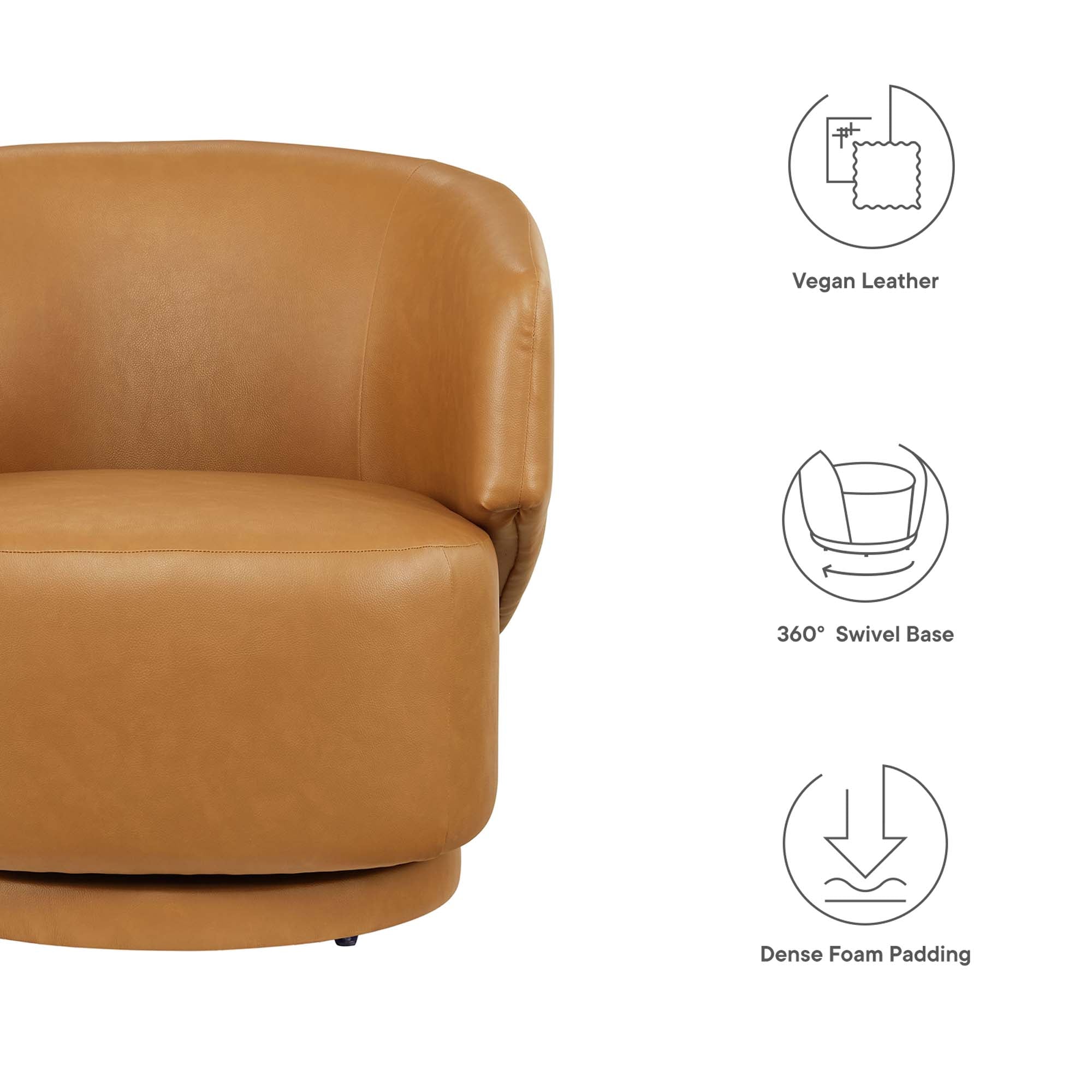 Celestia Vegan Leather Fabric and Wood Swivel Chair, Tan