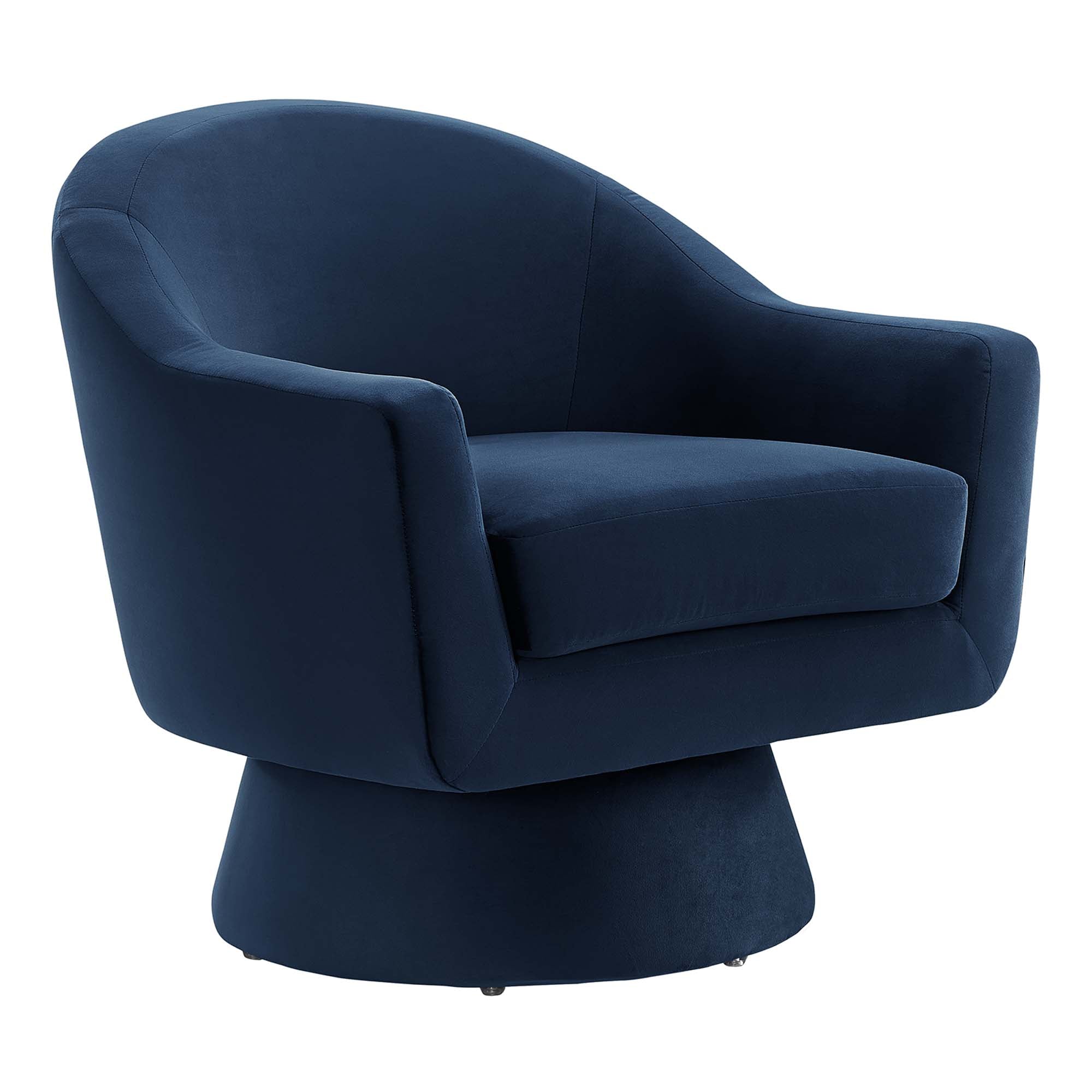 Astral Performance Velvet Fabric and Wood Swivel Chair, Midnight Blue