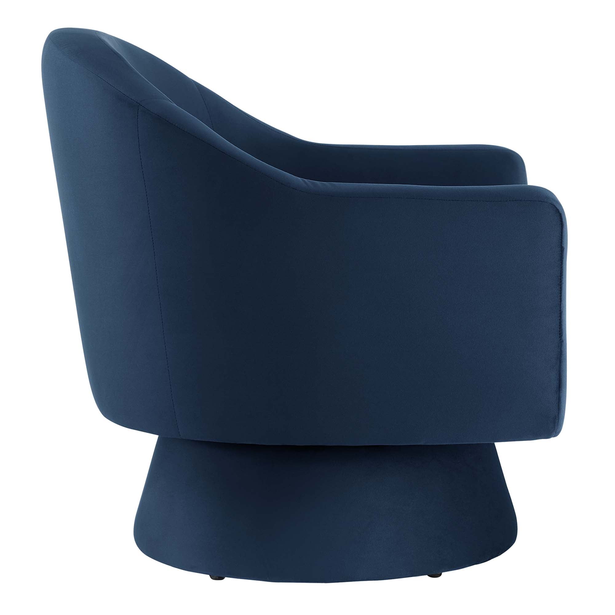 Astral Performance Velvet Fabric and Wood Swivel Chair, Midnight Blue