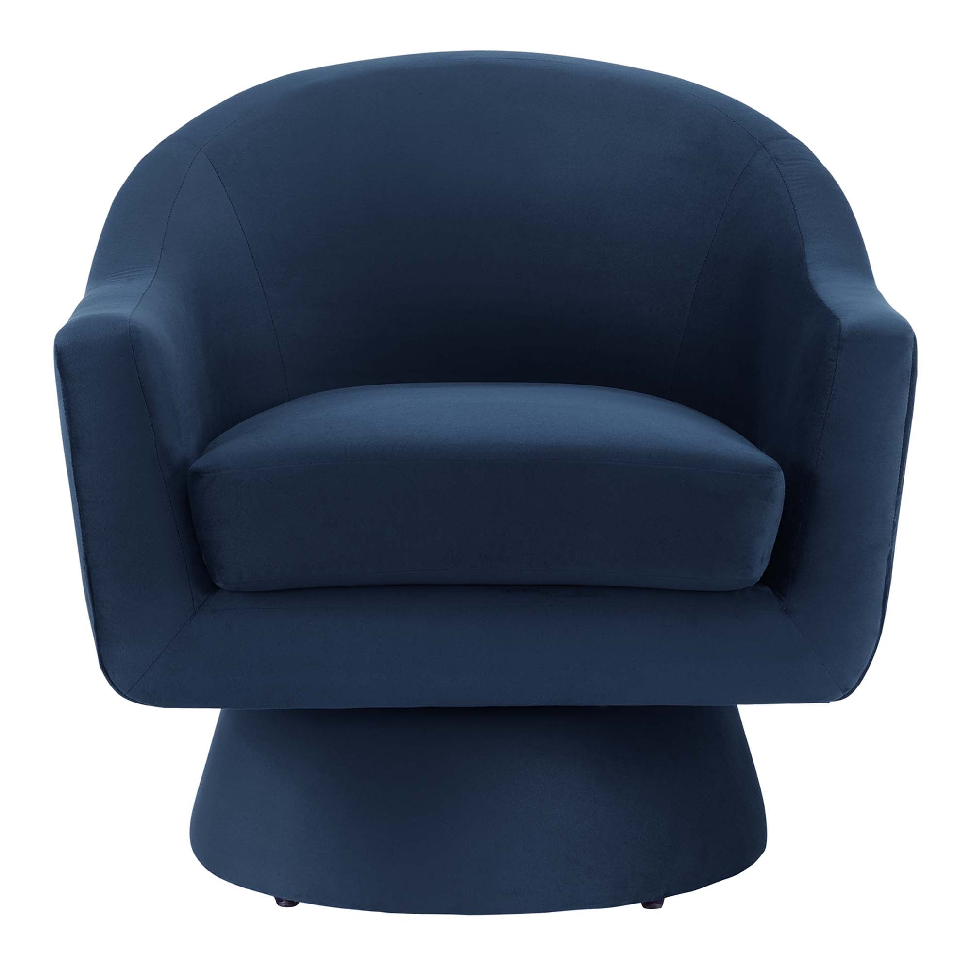 Astral Performance Velvet Fabric and Wood Swivel Chair, Midnight Blue