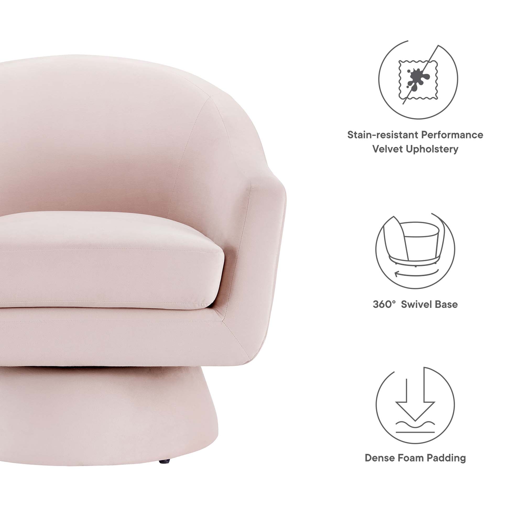Astral Performance Velvet Fabric and Wood Swivel Chair, Pink