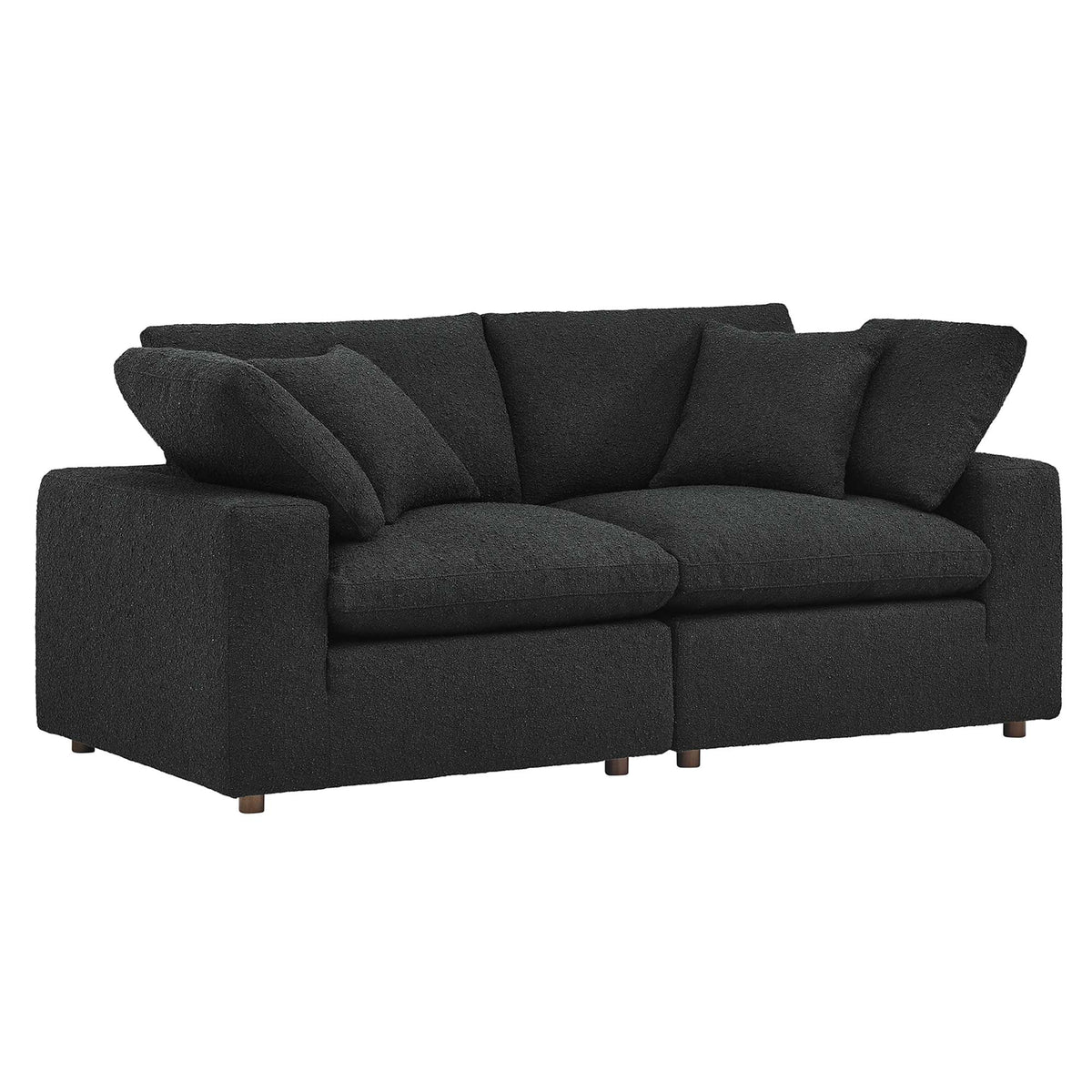 Commix Down Filled Overstuffed Boucle Fabric Loveseat, Black