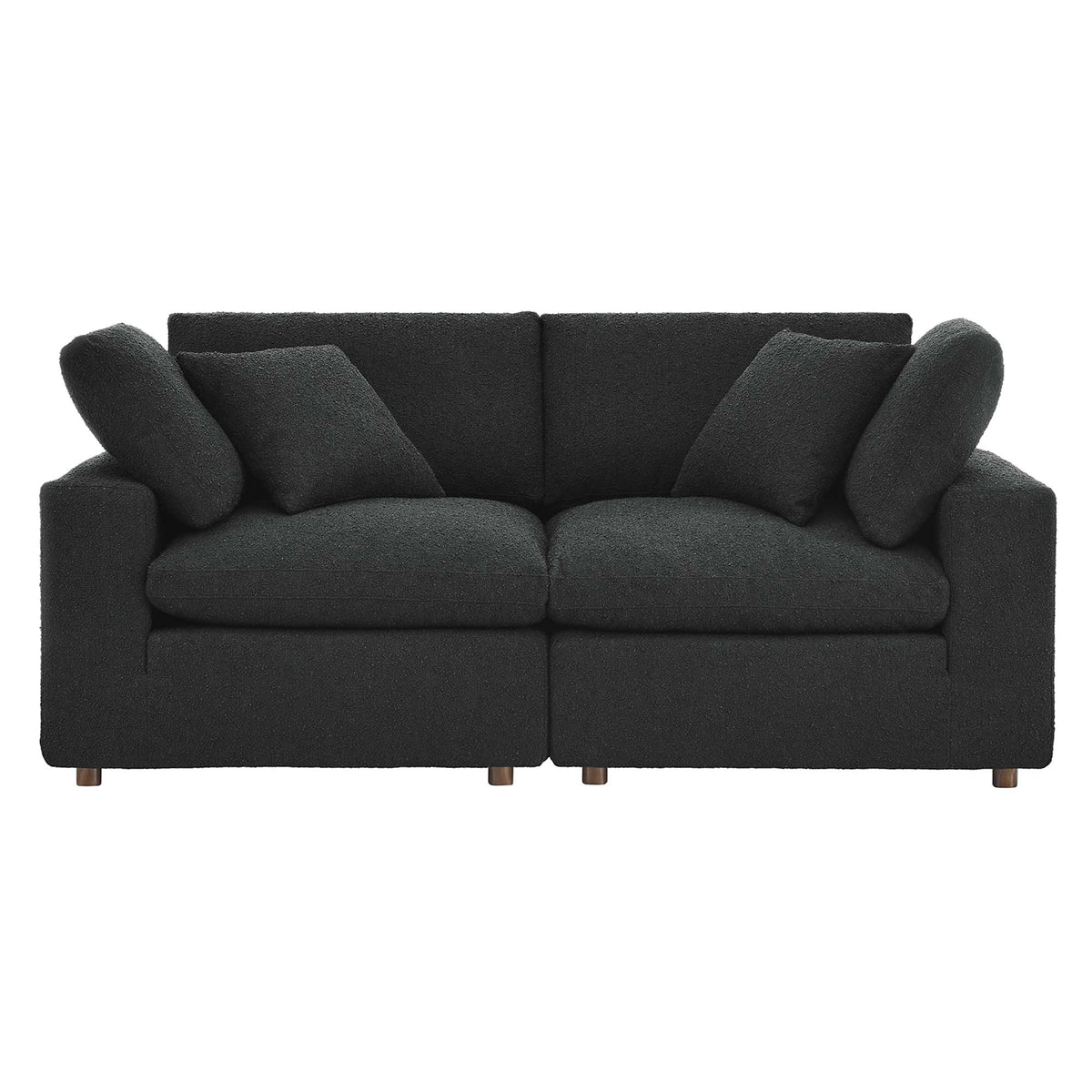Commix Down Filled Overstuffed Boucle Fabric Loveseat, Black
