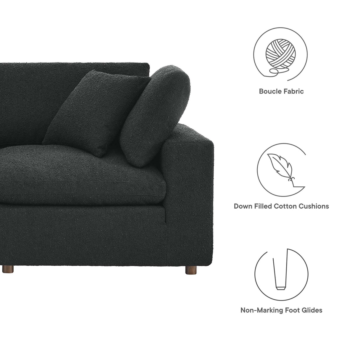 Commix Down Filled Overstuffed Boucle Fabric Loveseat, Black