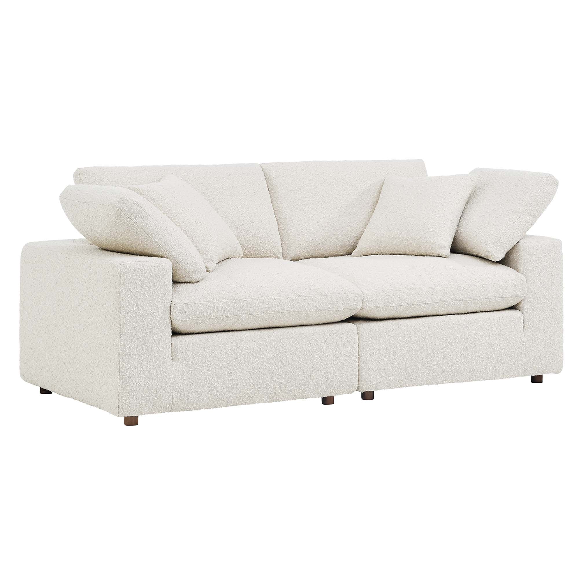Commix Down Filled Overstuffed Boucle Fabric Loveseat, Ivory
