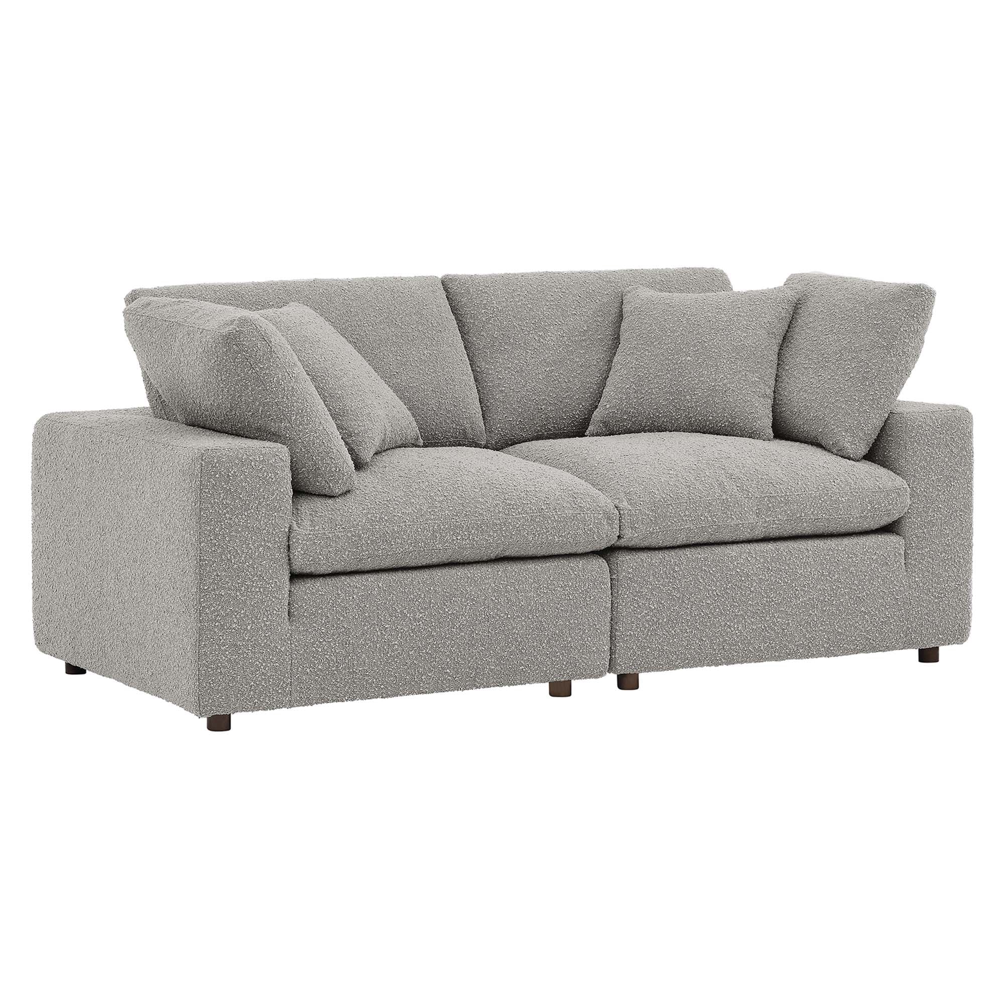 Commix Down Filled Overstuffed Boucle Fabric Loveseat, Light Gray