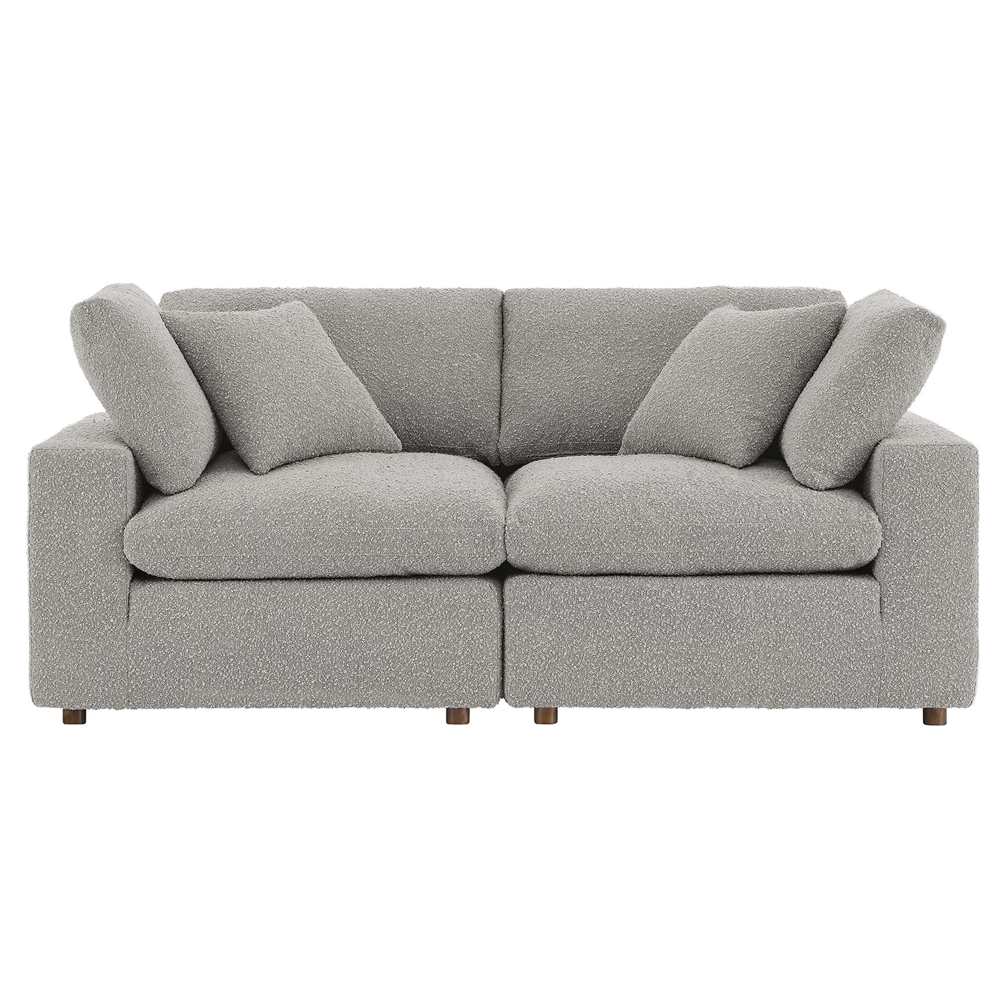 Commix Down Filled Overstuffed Boucle Fabric Loveseat, Light Gray