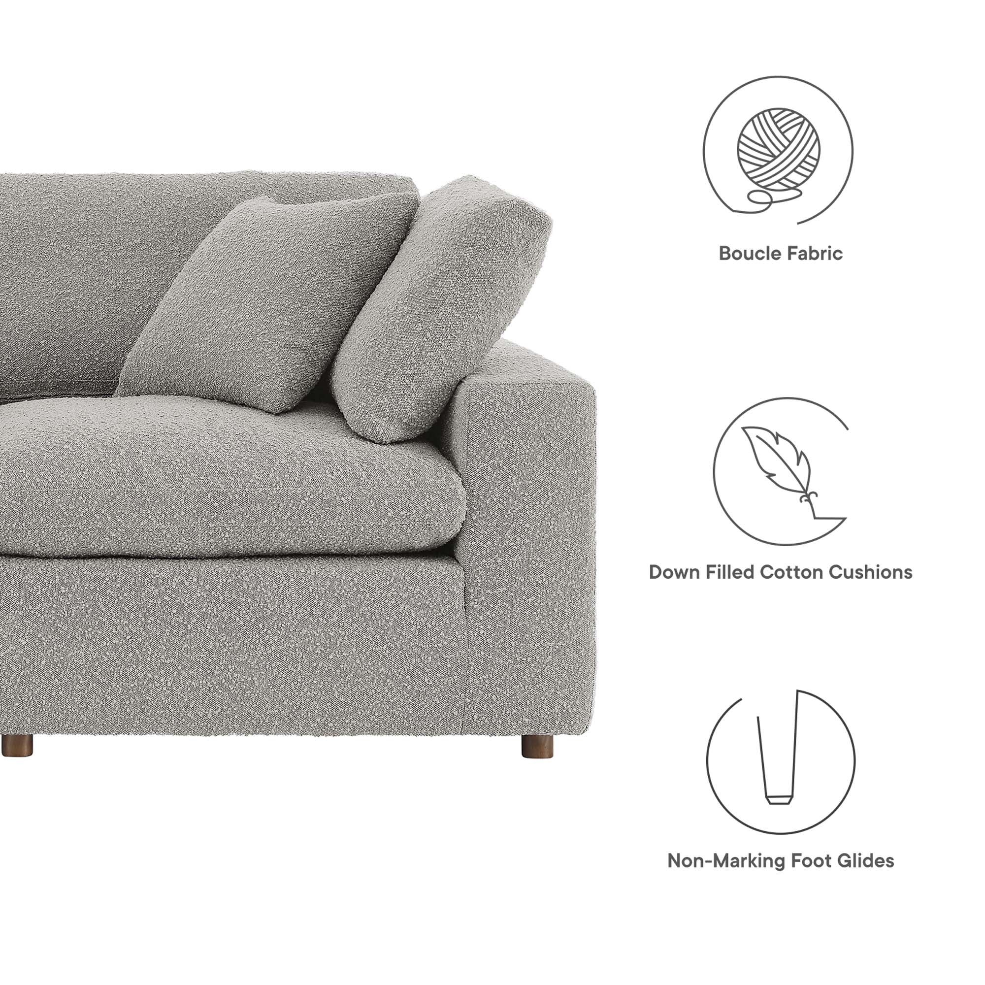 Commix Down Filled Overstuffed Boucle Fabric Loveseat, Light Gray