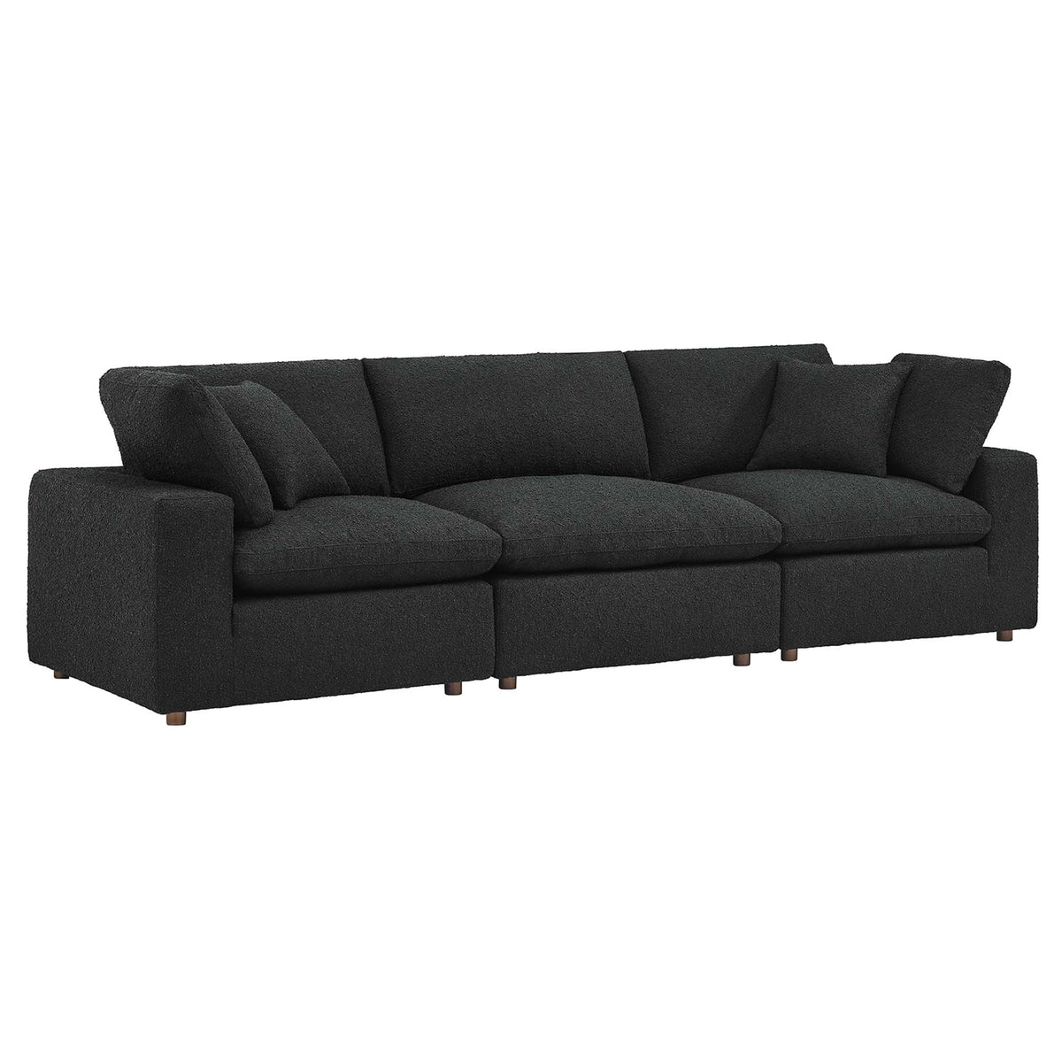 Commix Down Filled Overstuffed Boucle Fabric 3-Seater Sofa, Black