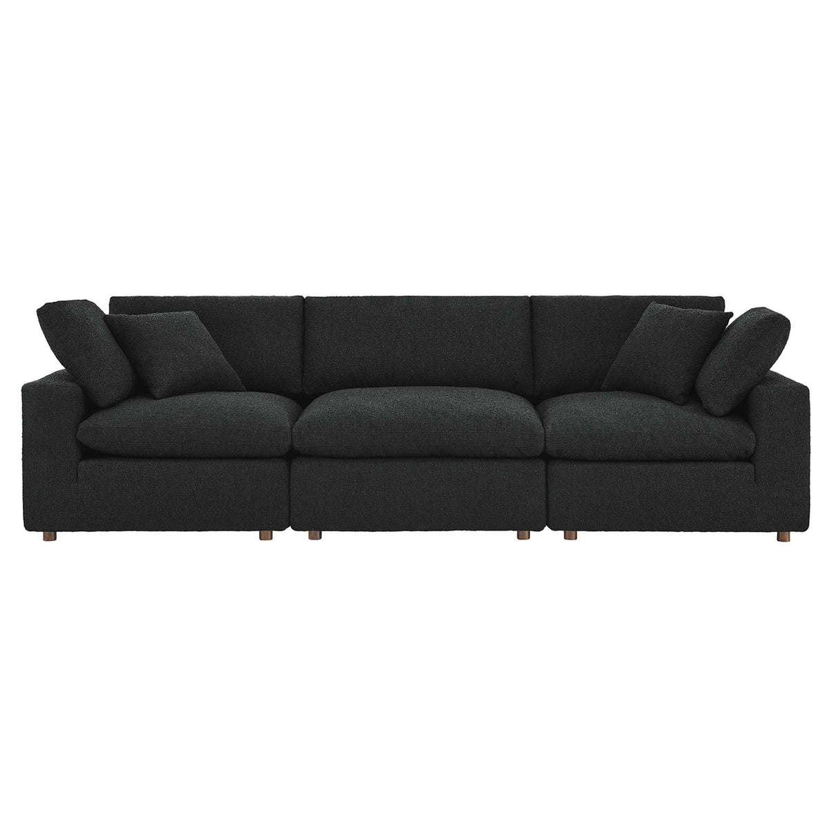 Commix Down Filled Overstuffed Boucle Fabric 3-Seater Sofa, Black