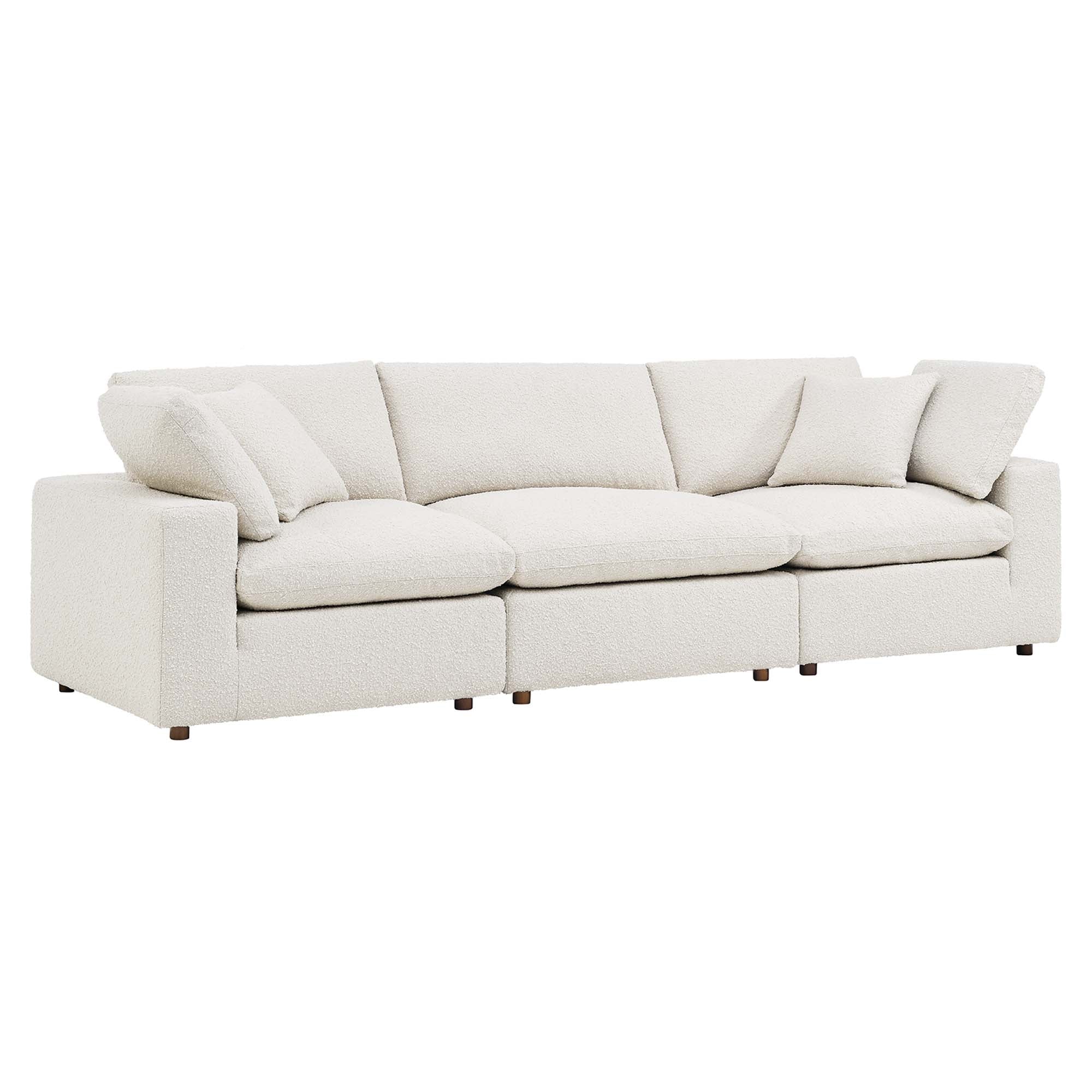 Commix Down Filled Overstuffed Boucle Fabric 3-Seater Sofa, Ivory