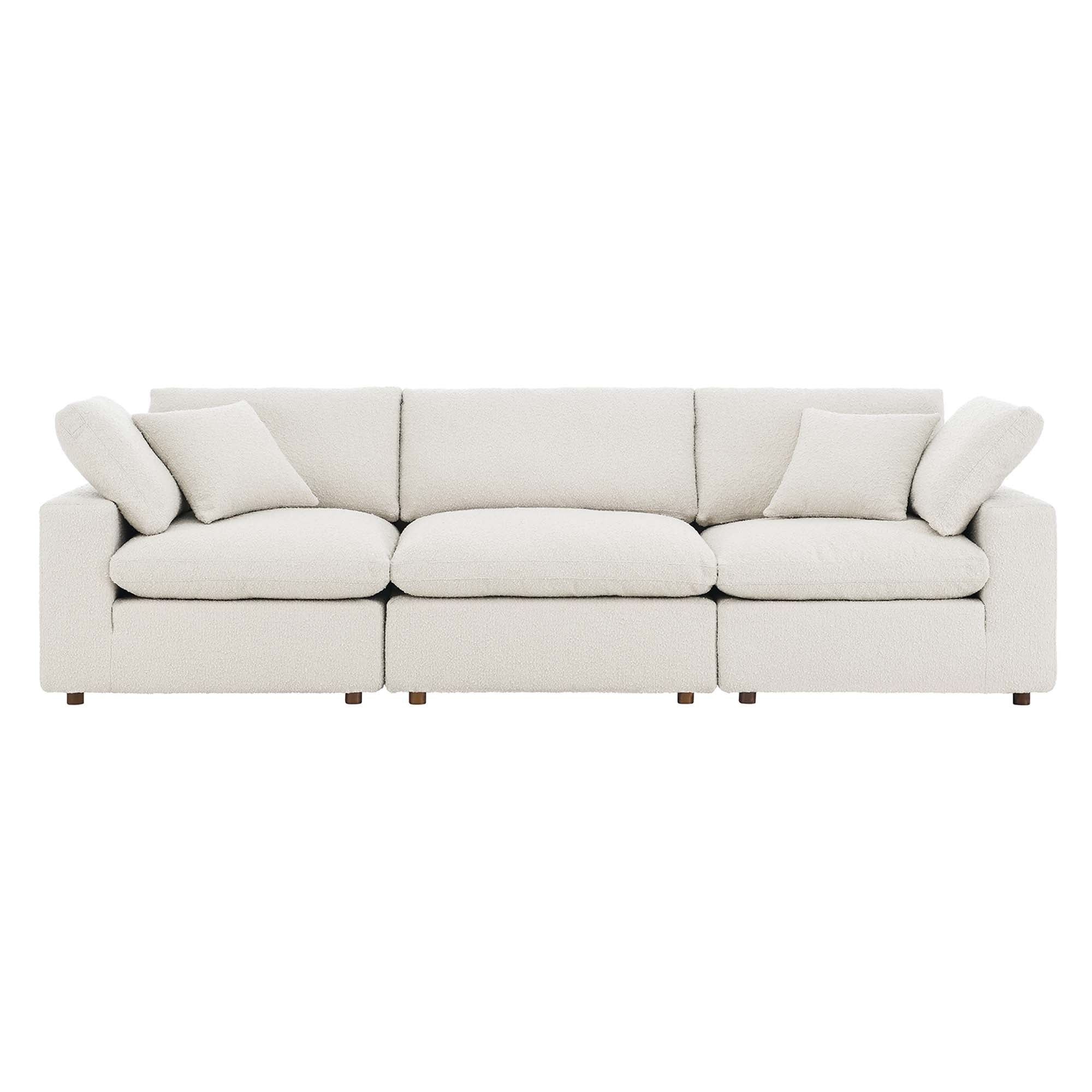 Commix Down Filled Overstuffed Boucle Fabric 3-Seater Sofa, Ivory