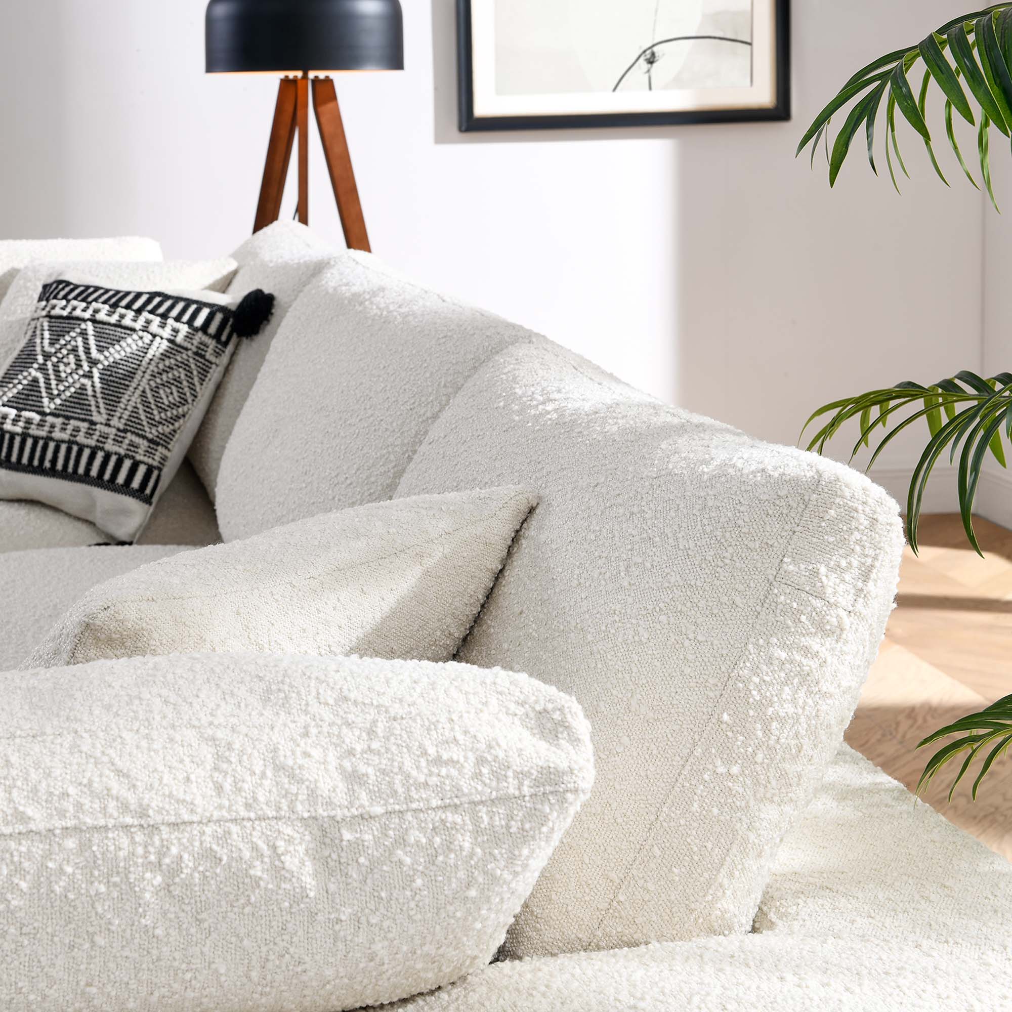 Commix Down Filled Overstuffed Boucle Fabric 3-Seater Sofa, Ivory