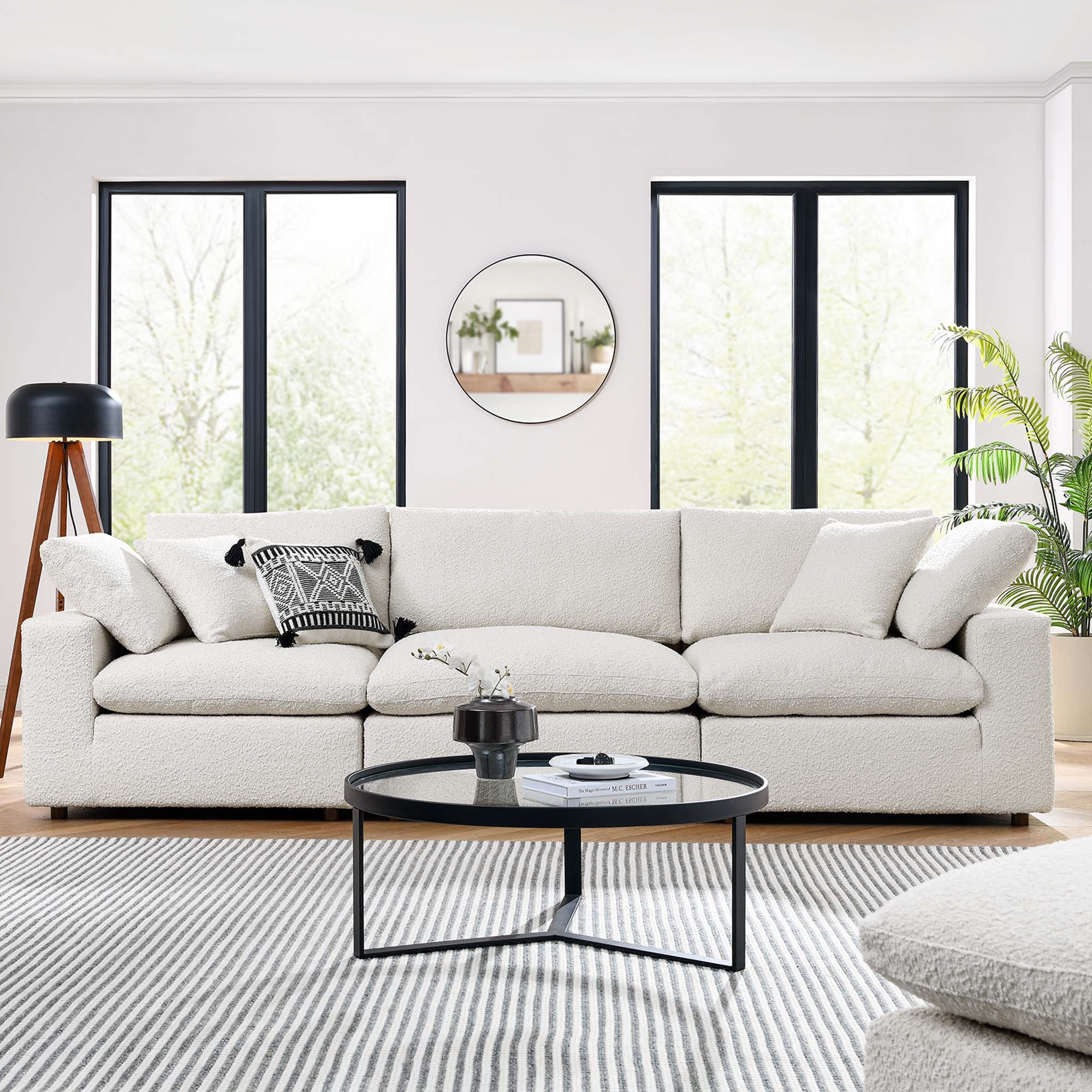 Commix Down Filled Overstuffed Boucle Fabric 3-Seater Sofa, Ivory