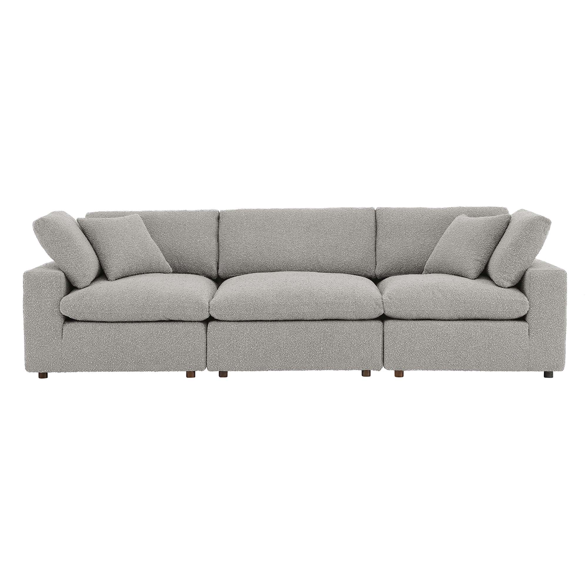 Commix Down Filled Overstuffed Boucle Fabric 3-Seater Sofa, Light Gray