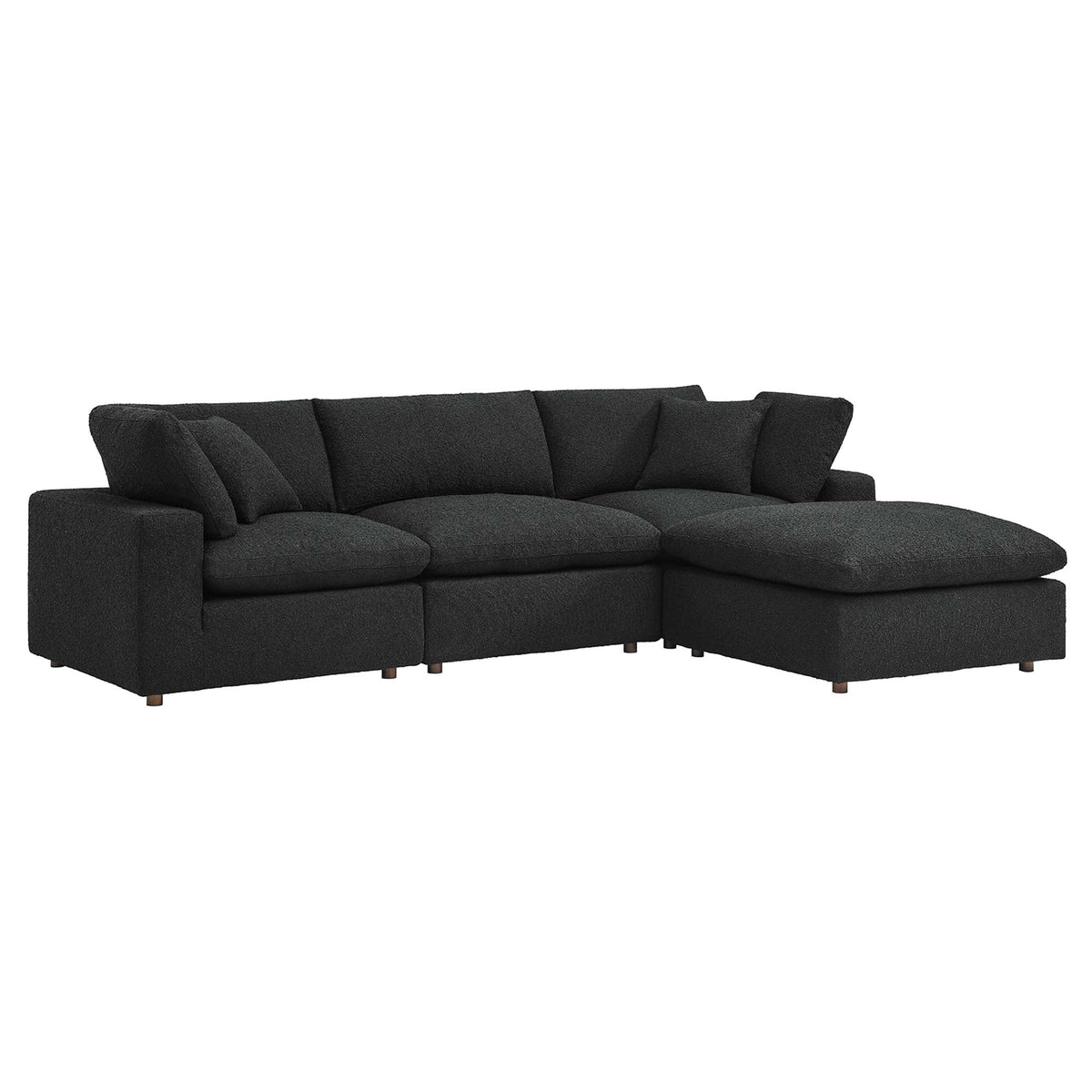 Commix 4-Piece Down Filled Overstuffed Boucle Fabric Sectional Sofa, Black