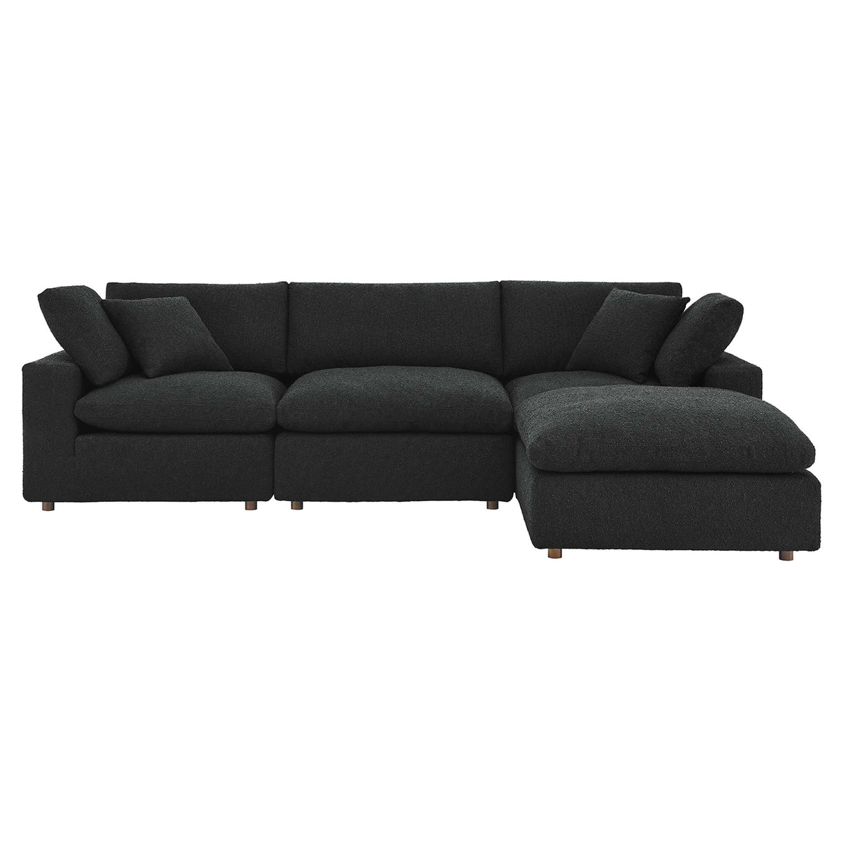 Commix 4-Piece Down Filled Overstuffed Boucle Fabric Sectional Sofa, Black