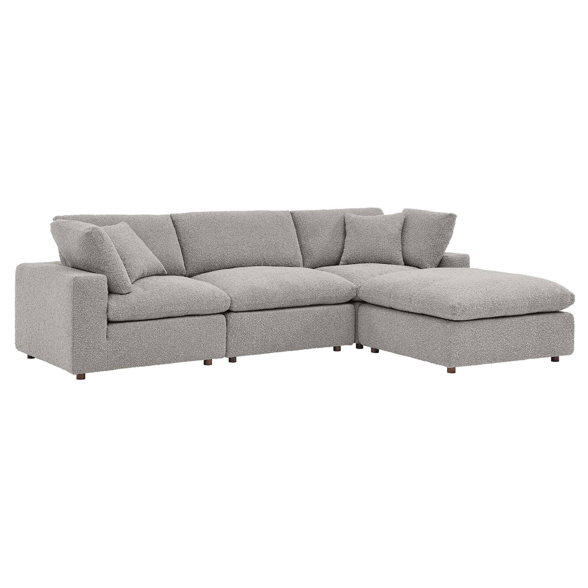 Commix 4-Piece Down Filled Overstuffed Boucle Fabric Sectional Sofa, Light Gray