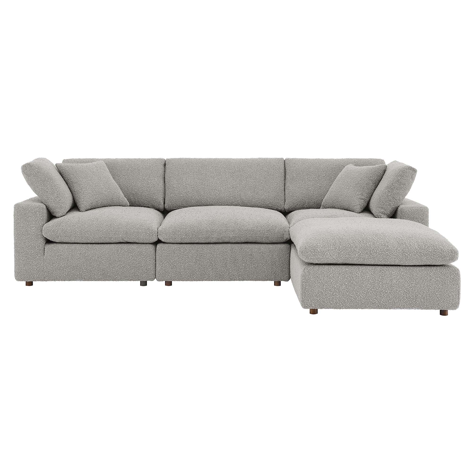 Commix 4-Piece Down Filled Overstuffed Boucle Fabric Sectional Sofa, Light Gray