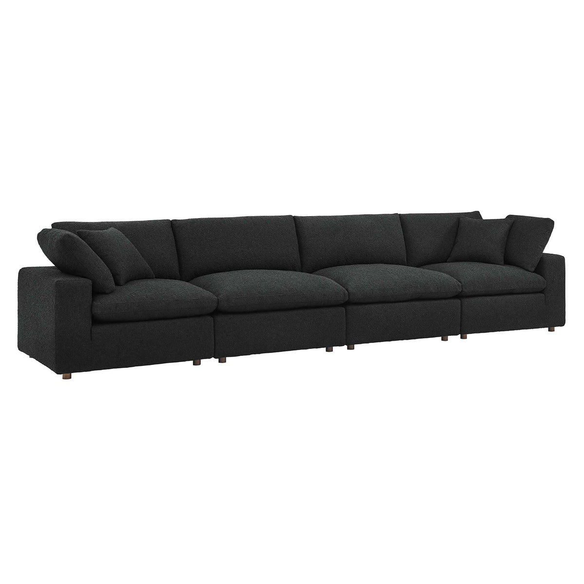Commix Down Filled Overstuffed Boucle Fabric 4-Seater Sofa, Black