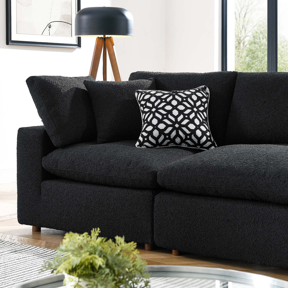 Commix Down Filled Overstuffed Boucle Fabric 4-Seater Sofa, Black
